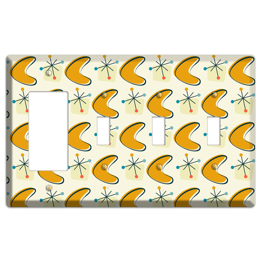 Yellow Boomerang Rocker / 3 Toggle Wallplate