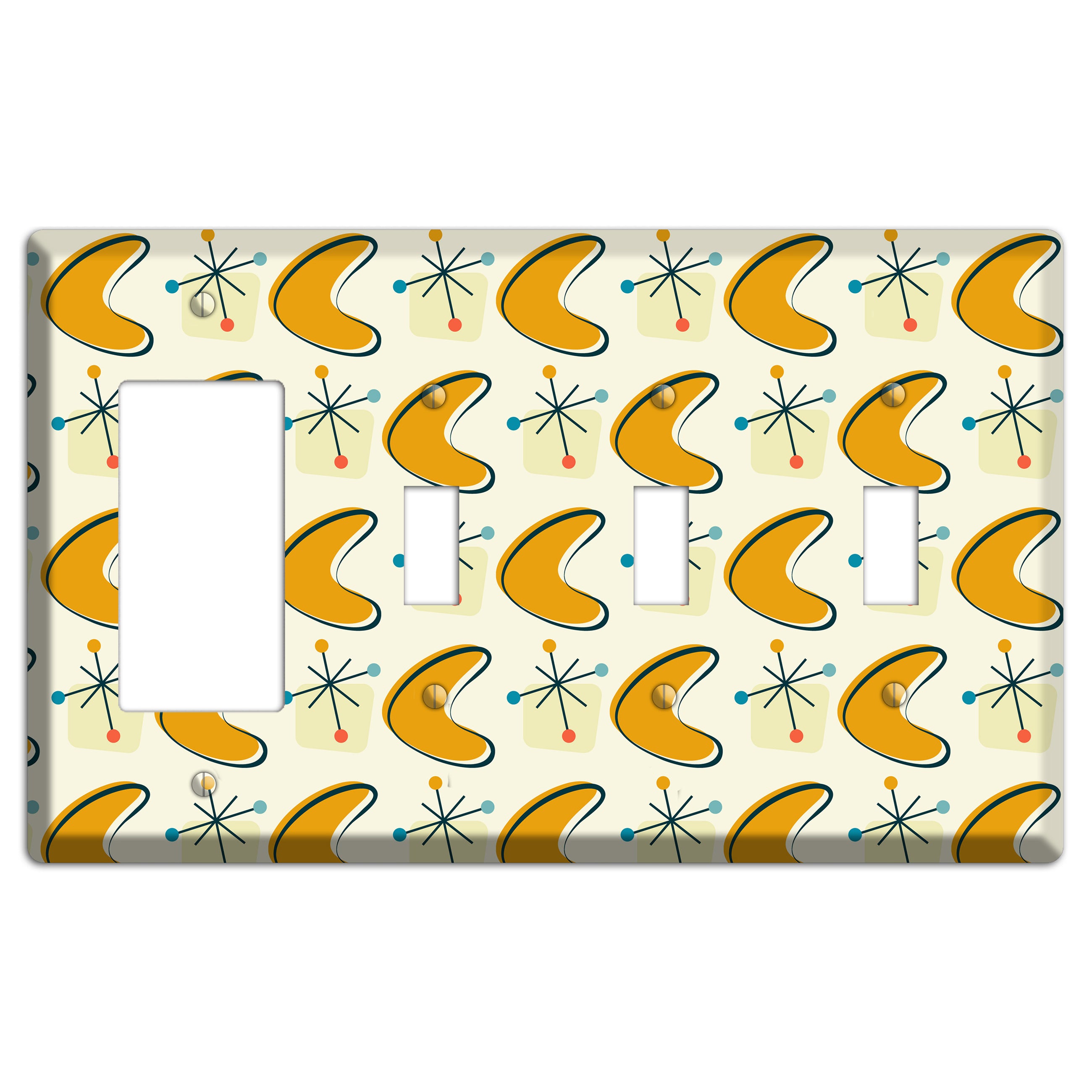 Yellow Boomerang Rocker / 3 Toggle Wallplate