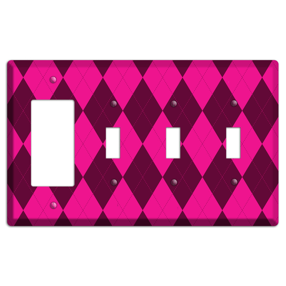 Fuschia Argyle Rocker / 3 Toggle Wallplate
