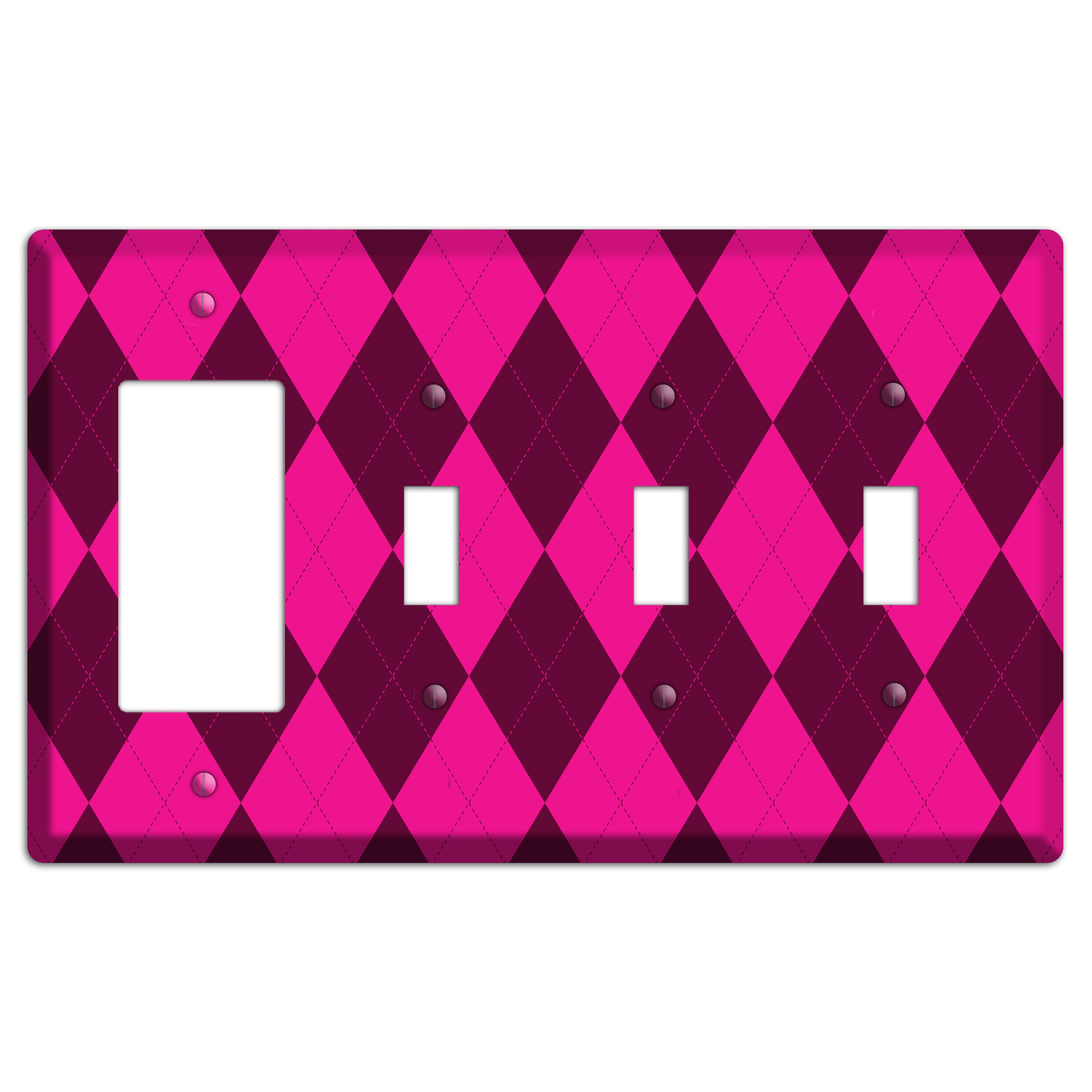 Fuschia Argyle Rocker / 3 Toggle Wallplate