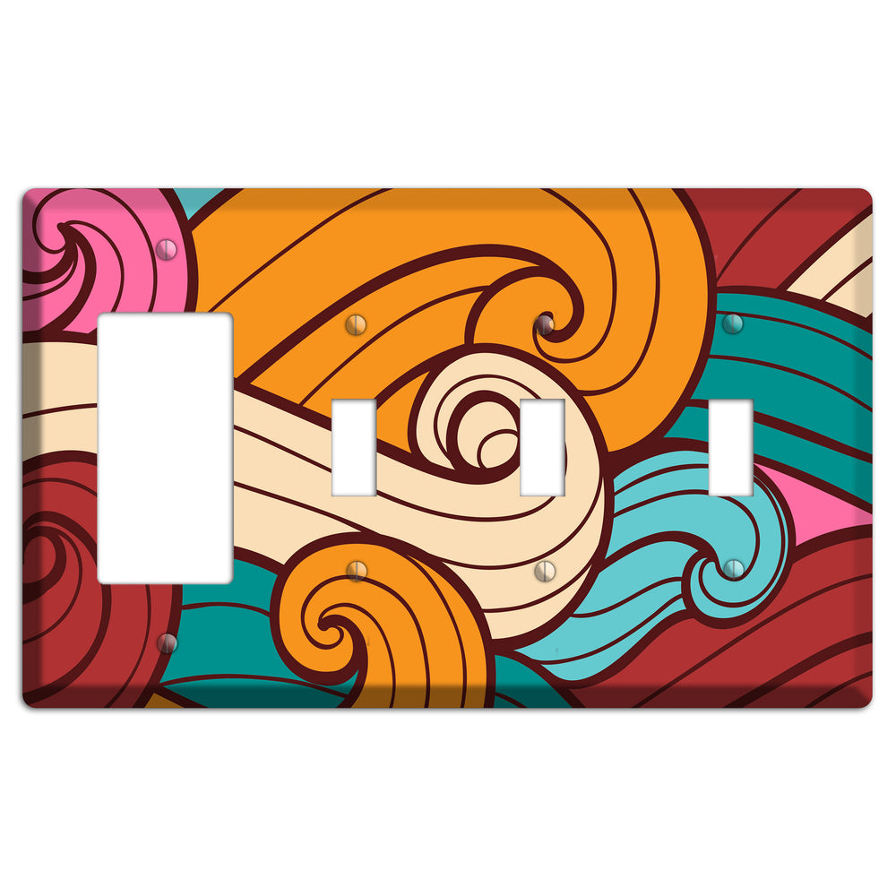 Abstract Curl Red & Cream Rocker / 3 Toggle Wallplate