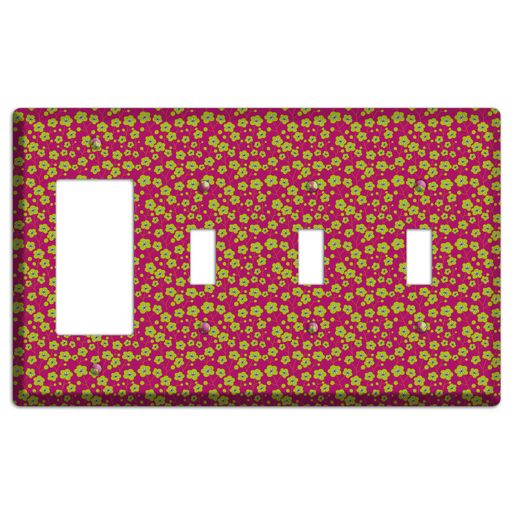 Fuschia and Yellow Calico Rocker / 3 Toggle Wallplate
