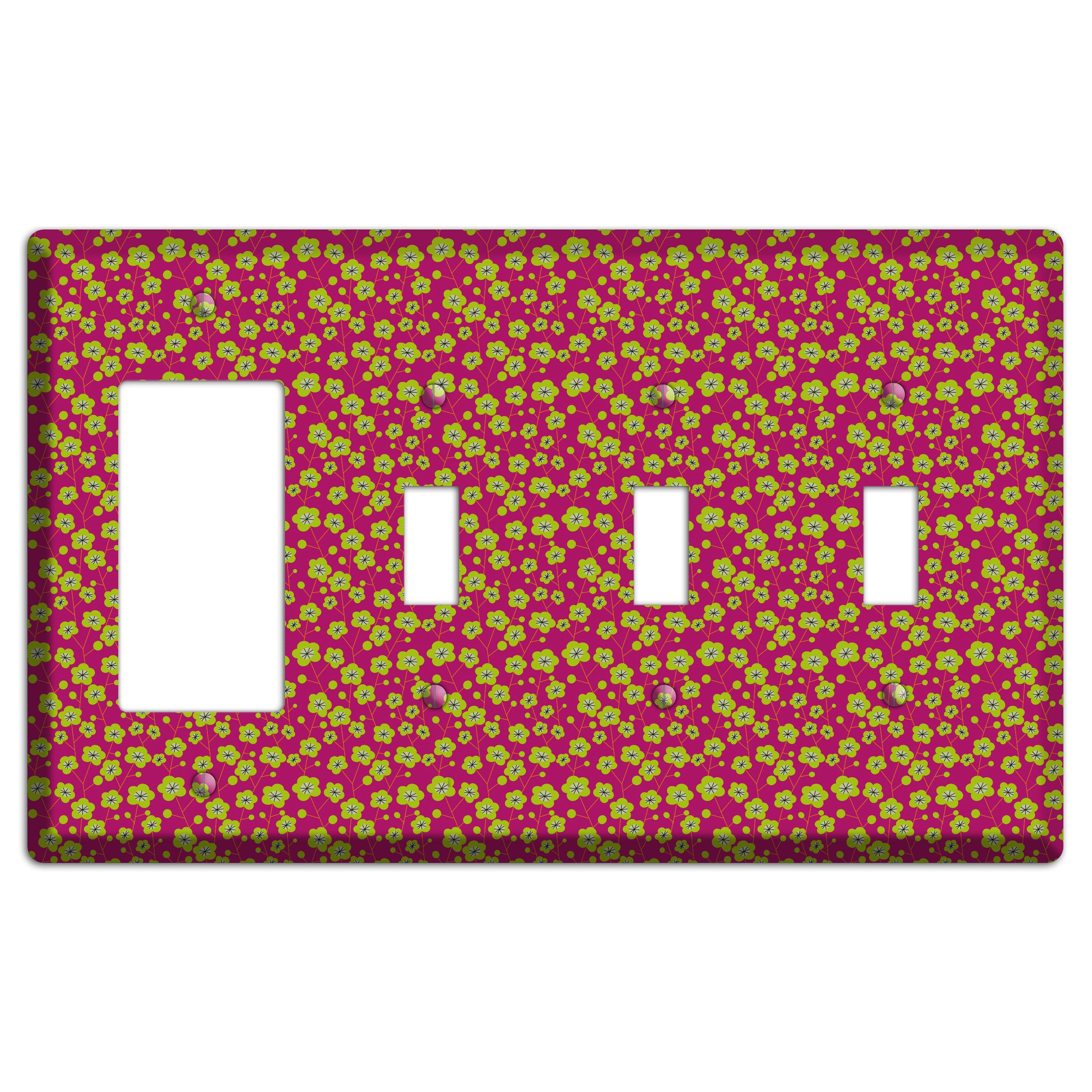 Fuschia and Yellow Calico Rocker / 3 Toggle Wallplate