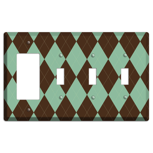 Green and Brown Argyle Rocker / 3 Toggle Wallplate
