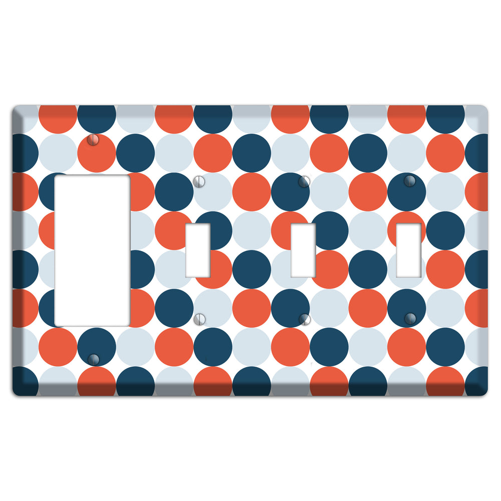 Multi Blue Red Tiled Dots Rocker / 3 Toggle Wallplate