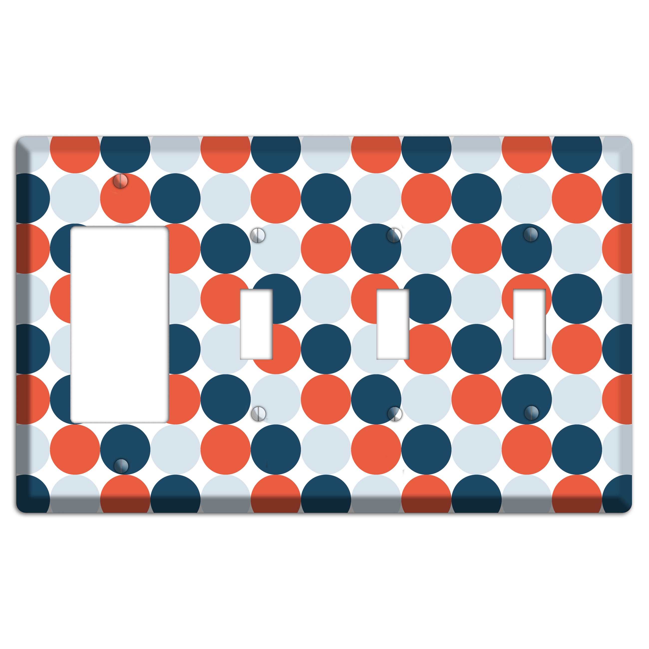 Multi Blue Red Tiled Dots Rocker / 3 Toggle Wallplate