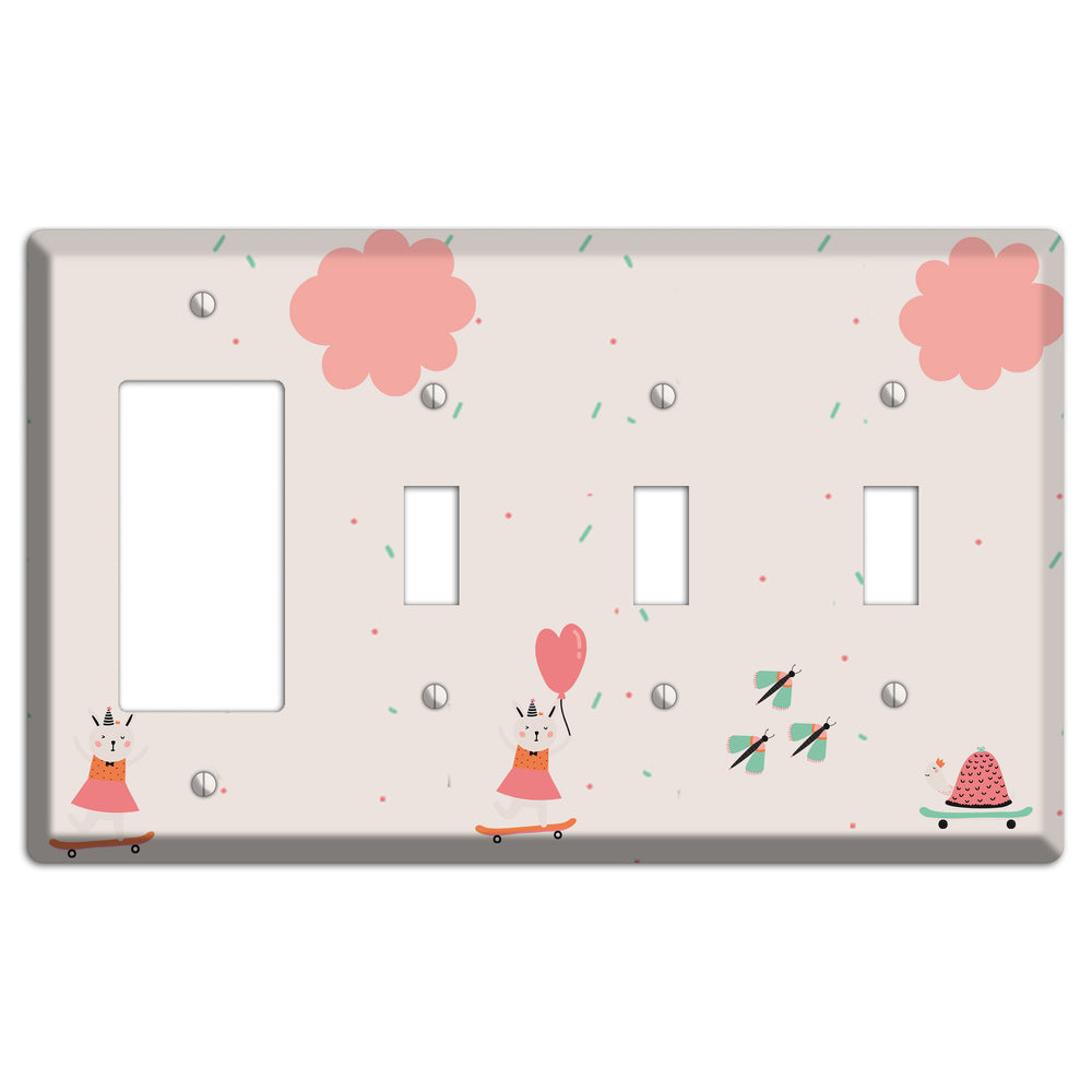 Skateboard Kitty Rocker / 3 Toggle Wallplate