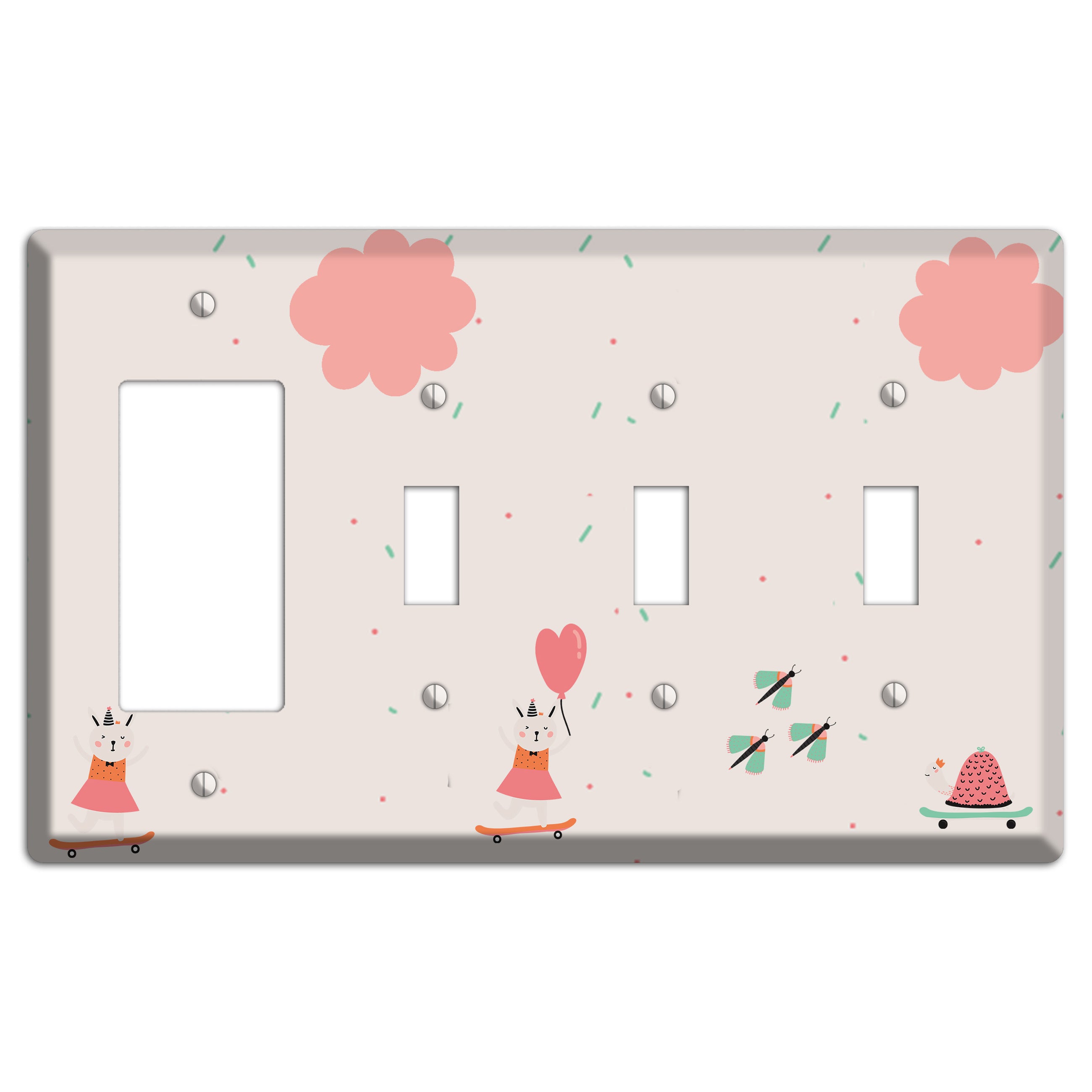 Skateboard Kitty Rocker / 3 Toggle Wallplate