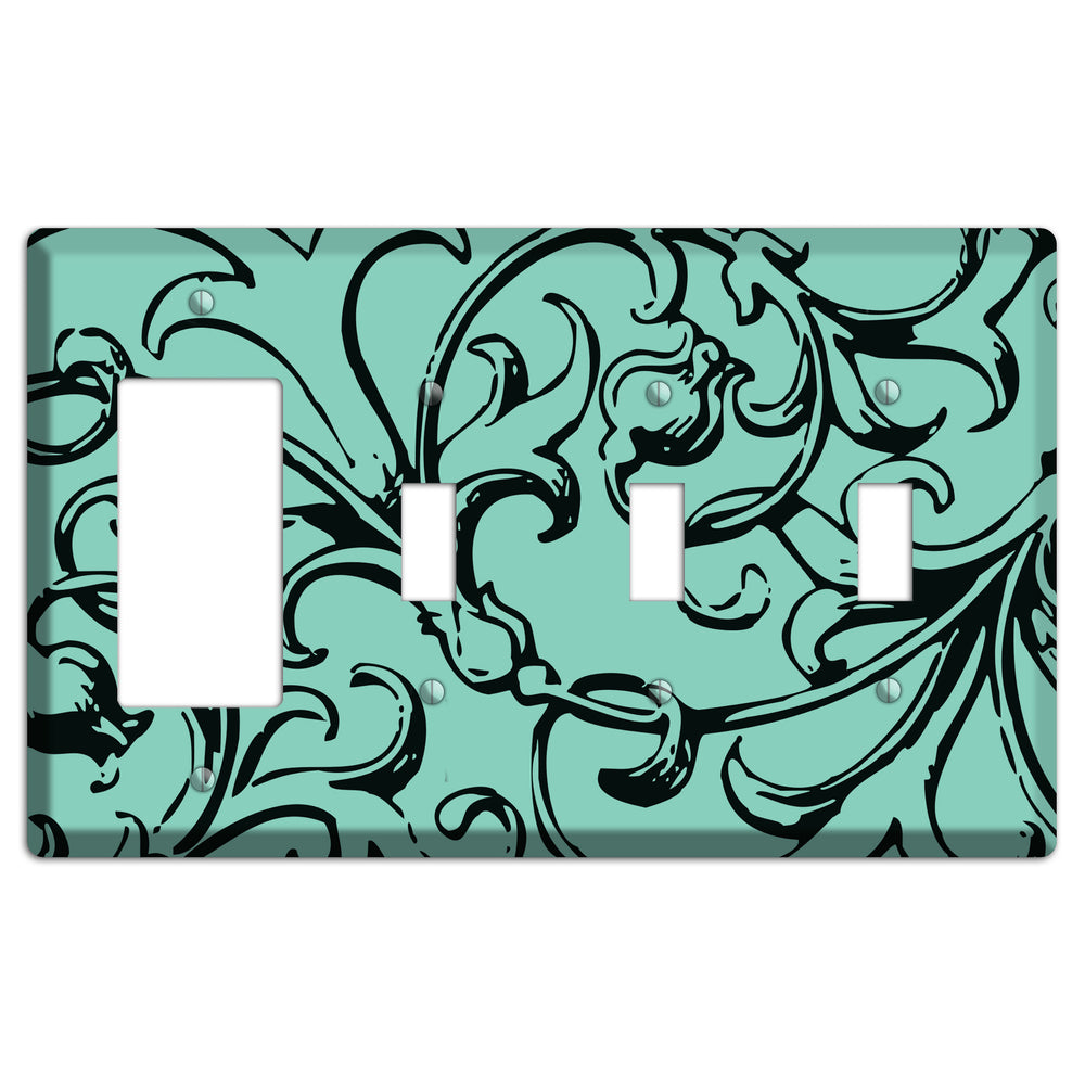 Victorian Aqua Rocker / 3 Toggle Wallplate