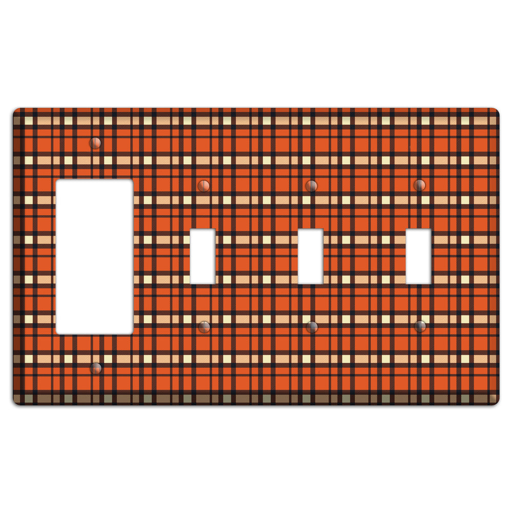 Orange Plaid Rocker / 3 Toggle Wallplate