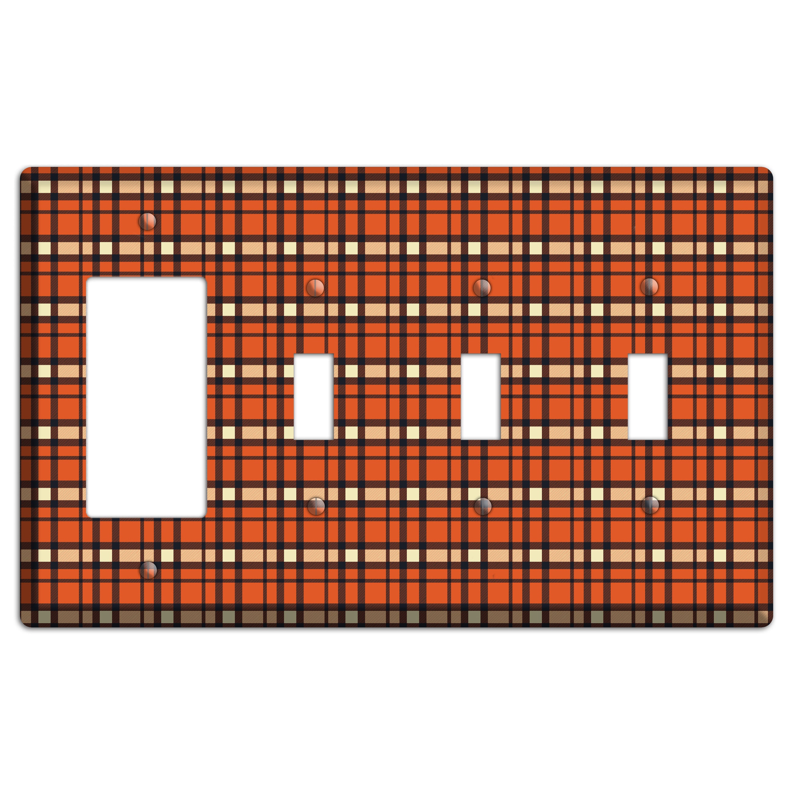 Orange Plaid Rocker / 3 Toggle Wallplate