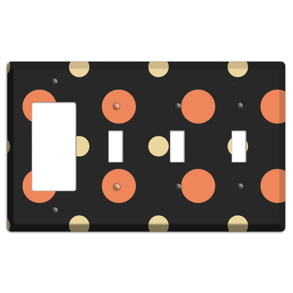 Black with Coral and Beige Multi Medium Polka Dots Rocker / 3 Toggle Wallplate