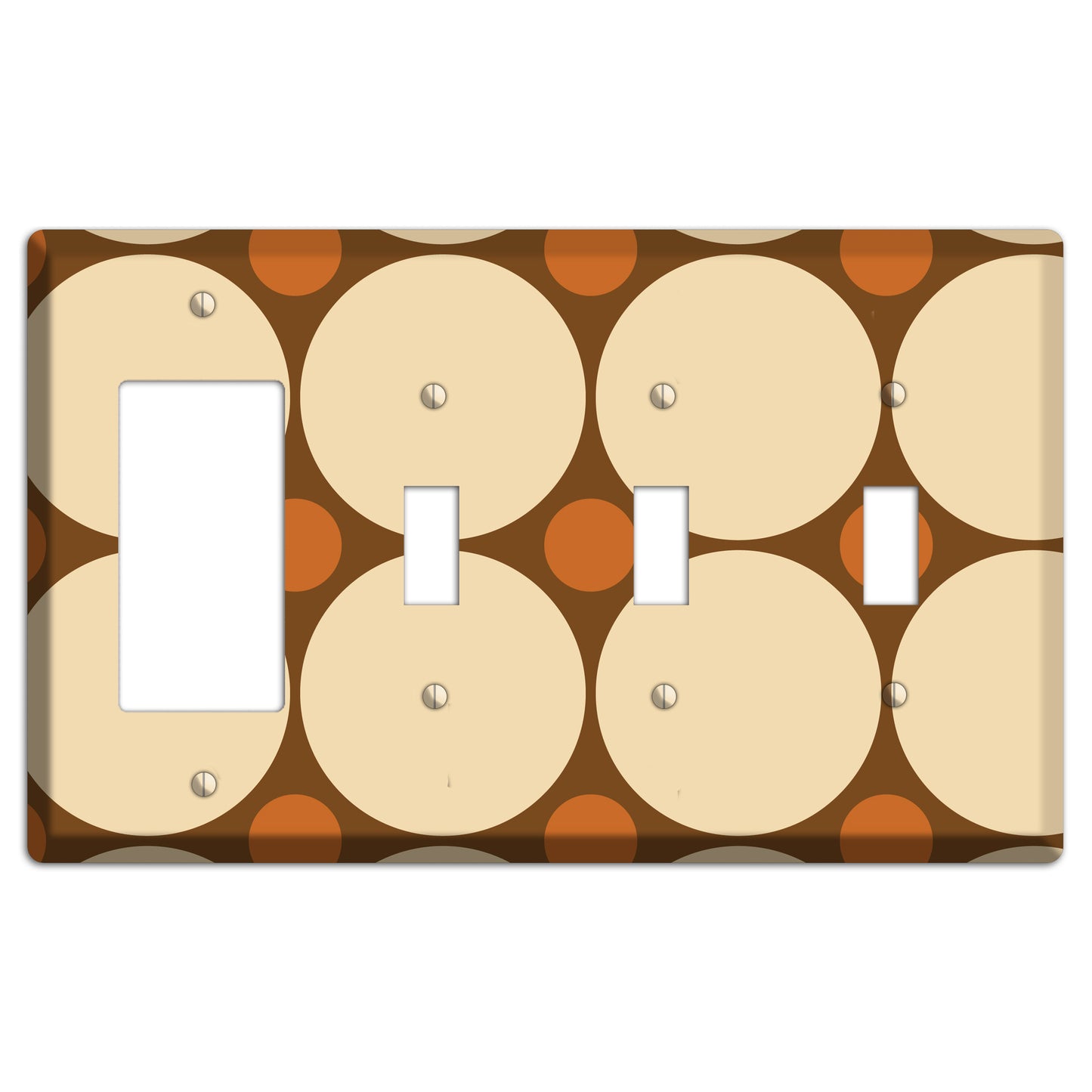 Brown with Beige and Umber Multi Tiled Large Dots Rocker / 3 Toggle Wallplate