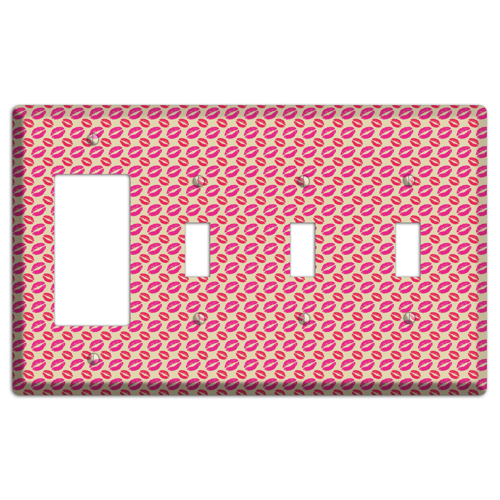 Pink and Red Kisses Rocker / 3 Toggle Wallplate
