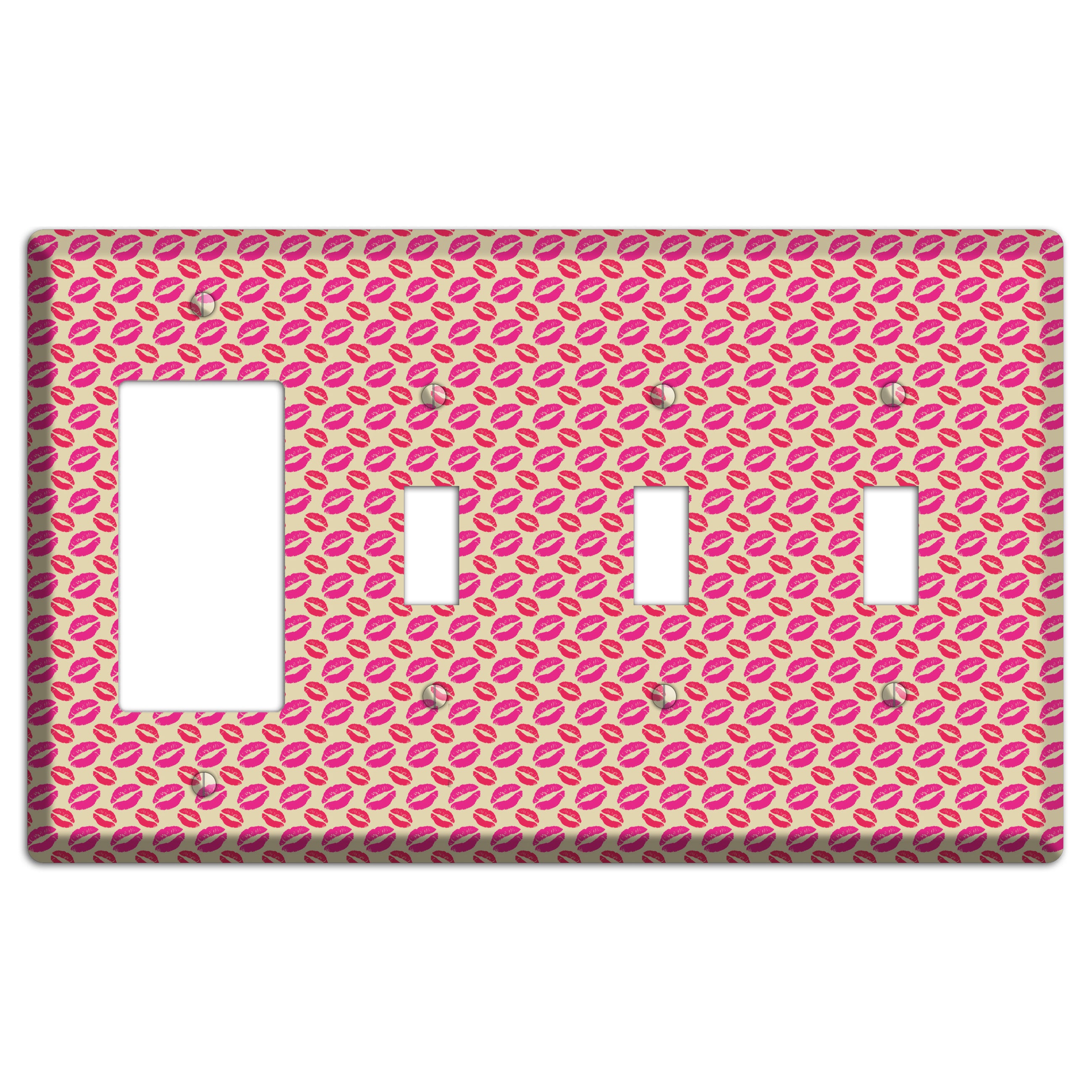 Pink and Red Kisses Rocker / 3 Toggle Wallplate