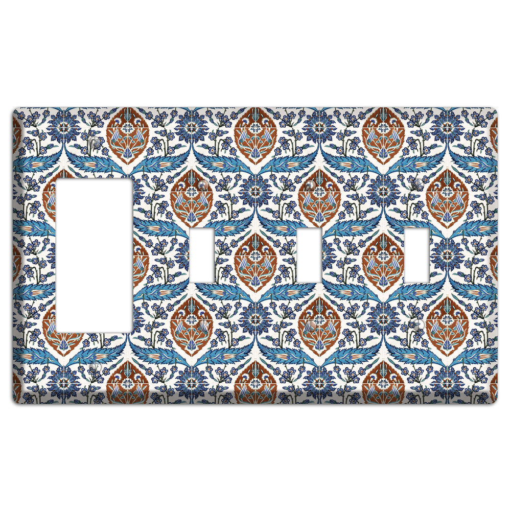 Ornate Feather Tile Rocker / 3 Toggle Wallplate