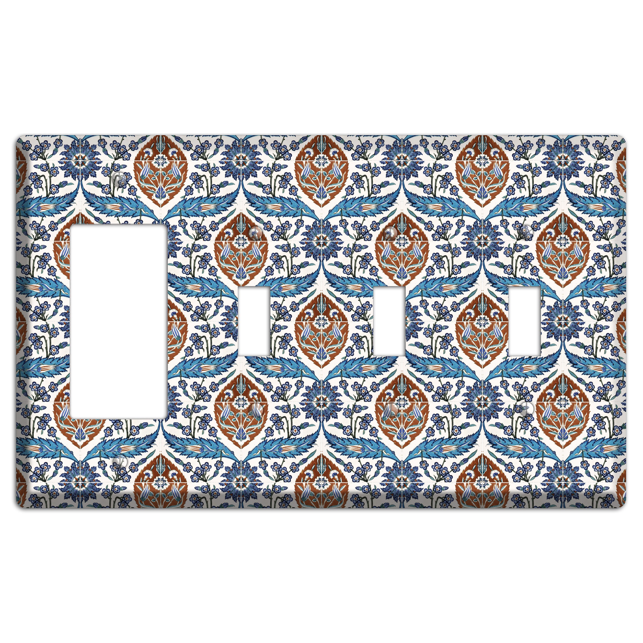 Ornate Feather Tile Rocker / 3 Toggle Wallplate