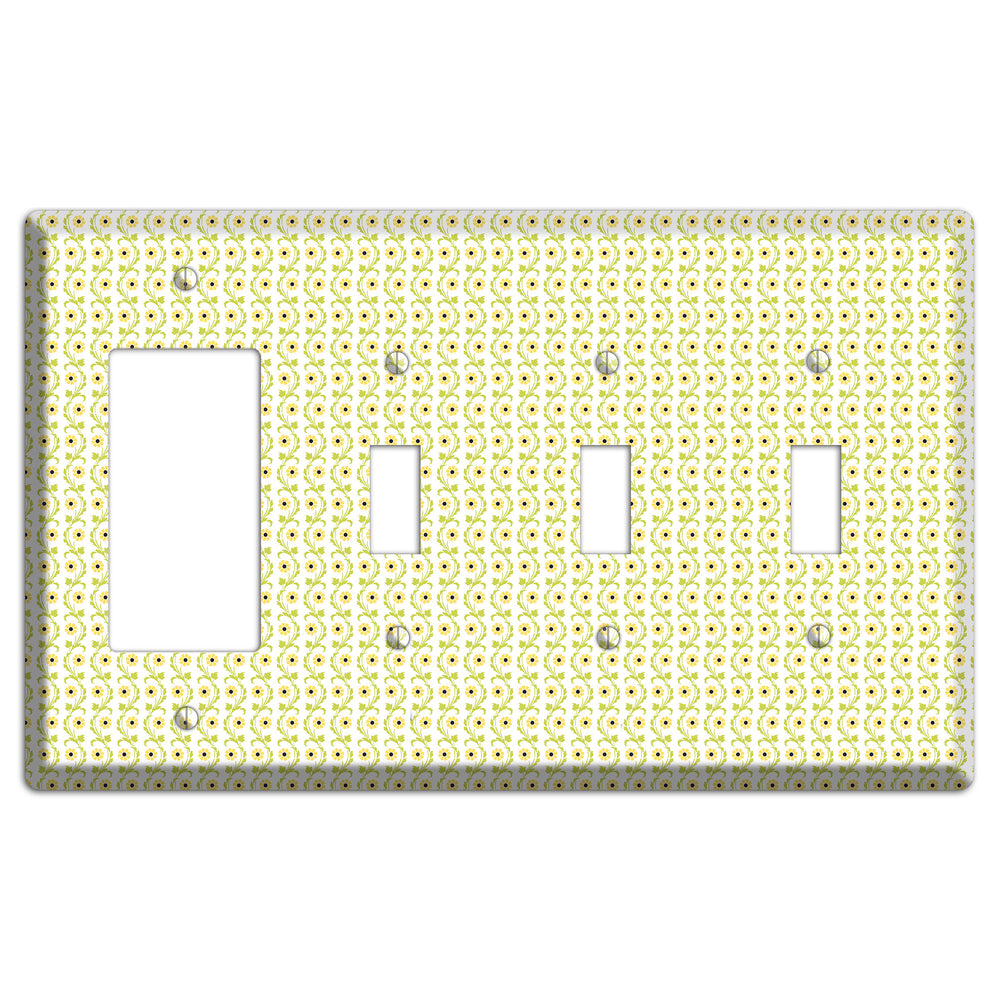 Tiny Yellow and Green Retro Sprig Rocker / 3 Toggle Wallplate