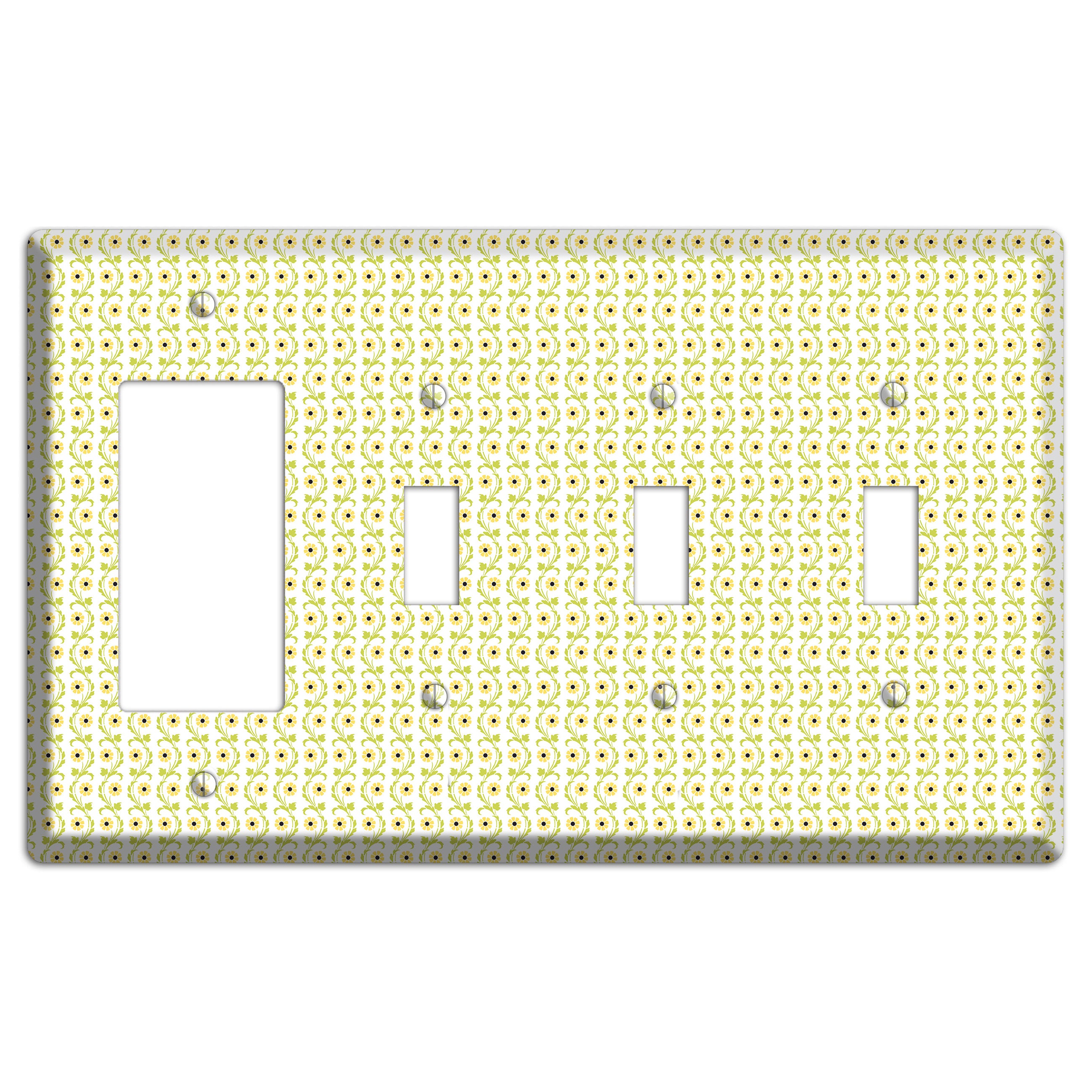Tiny Yellow and Green Retro Sprig Rocker / 3 Toggle Wallplate