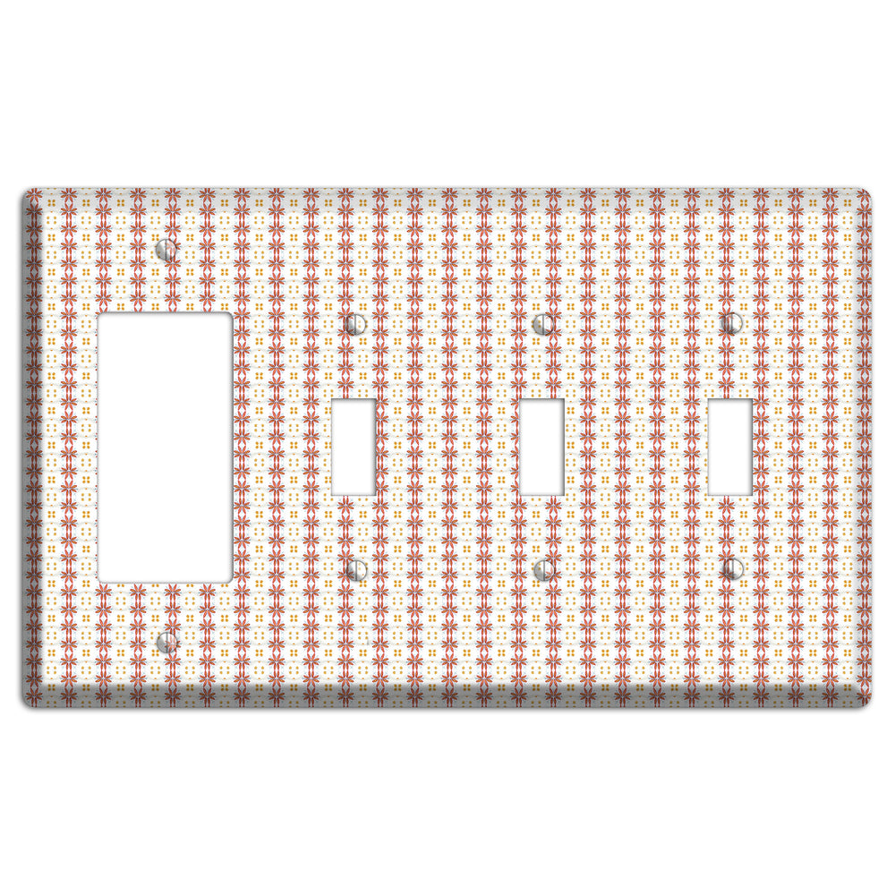 White with Red Smocking Rocker / 3 Toggle Wallplate