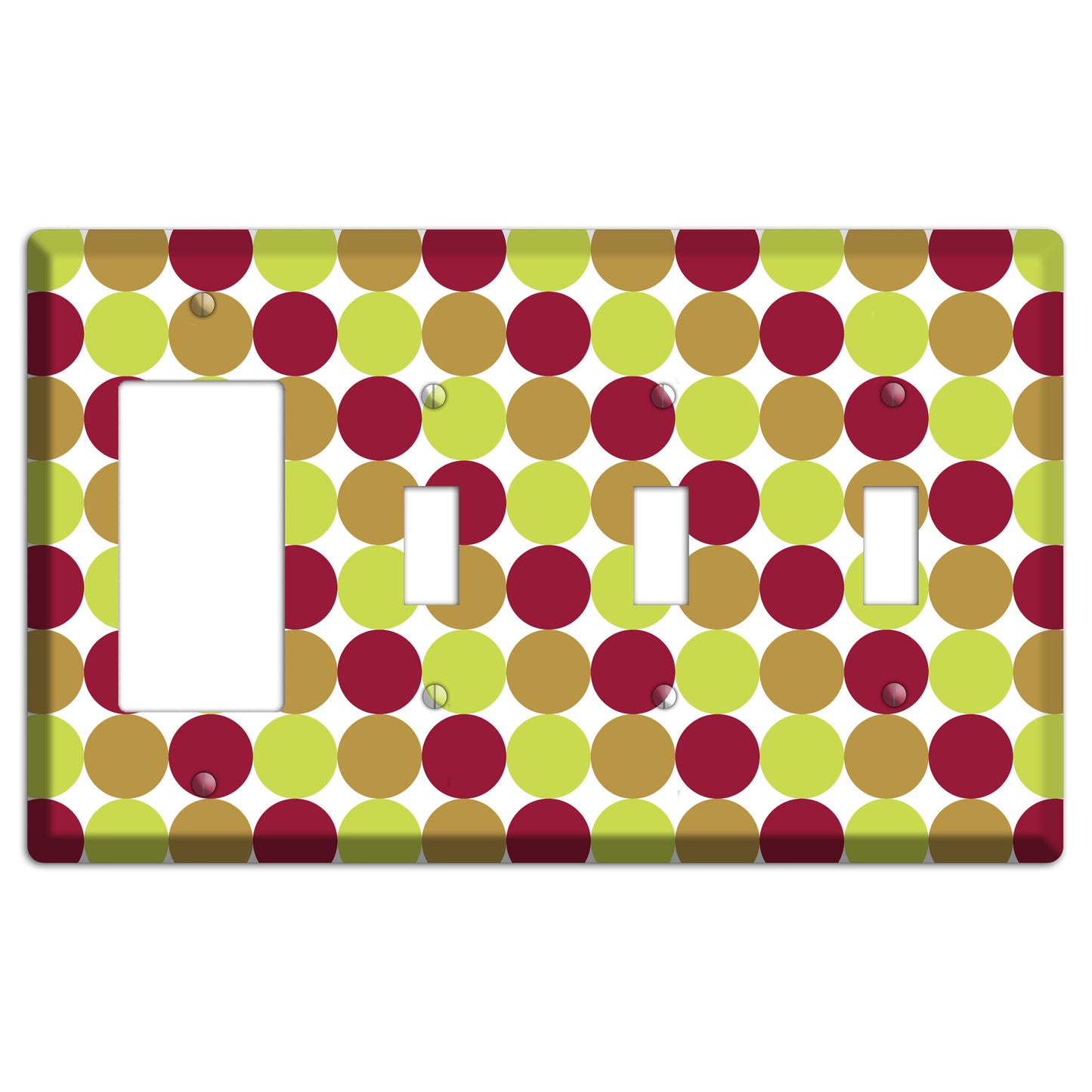 Lime Brown Maroon Tiled Dots Rocker / 3 Toggle Wallplate