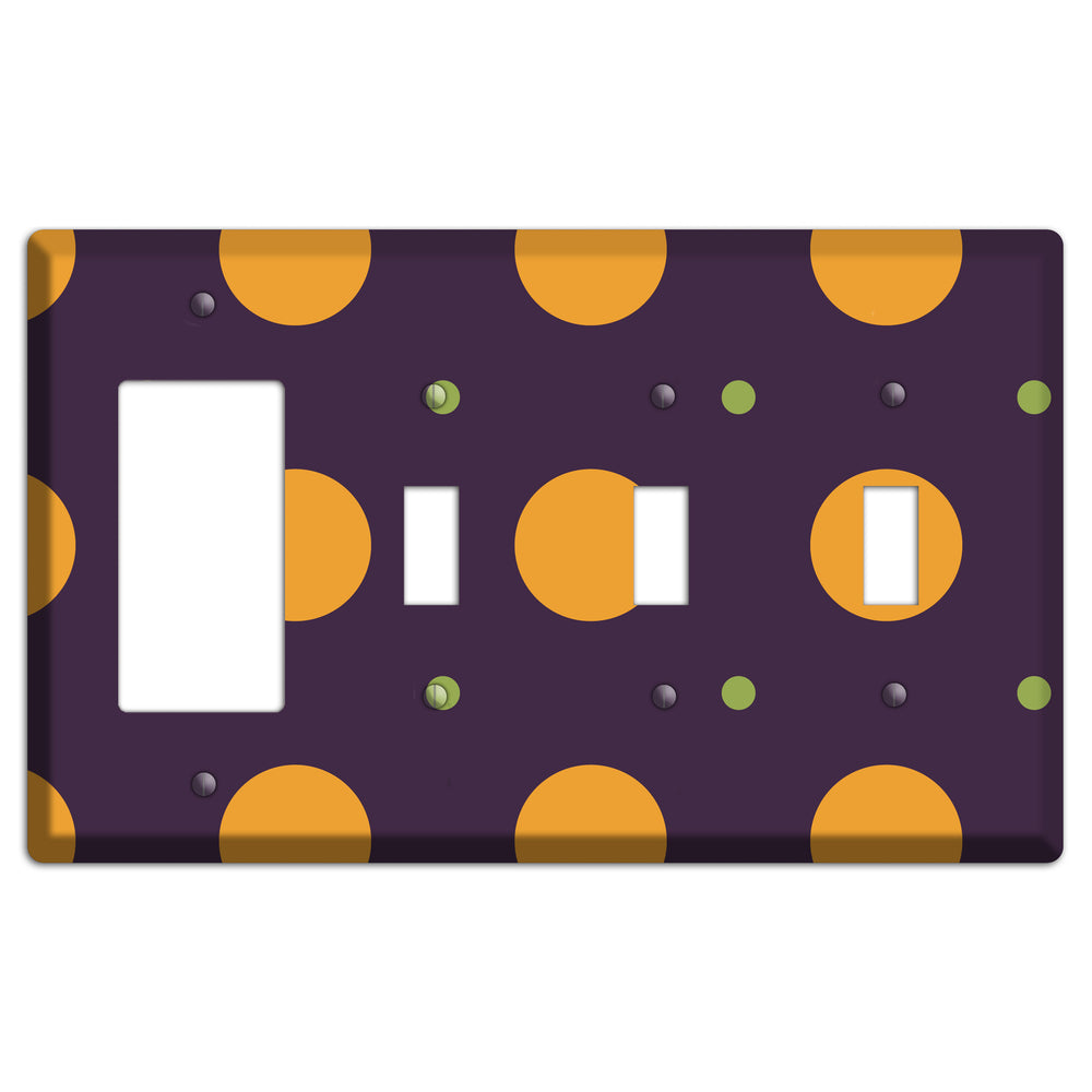 Eggplant with Orange and Lime Multi Tiled Medium Dots Rocker / 3 Toggle Wallplate