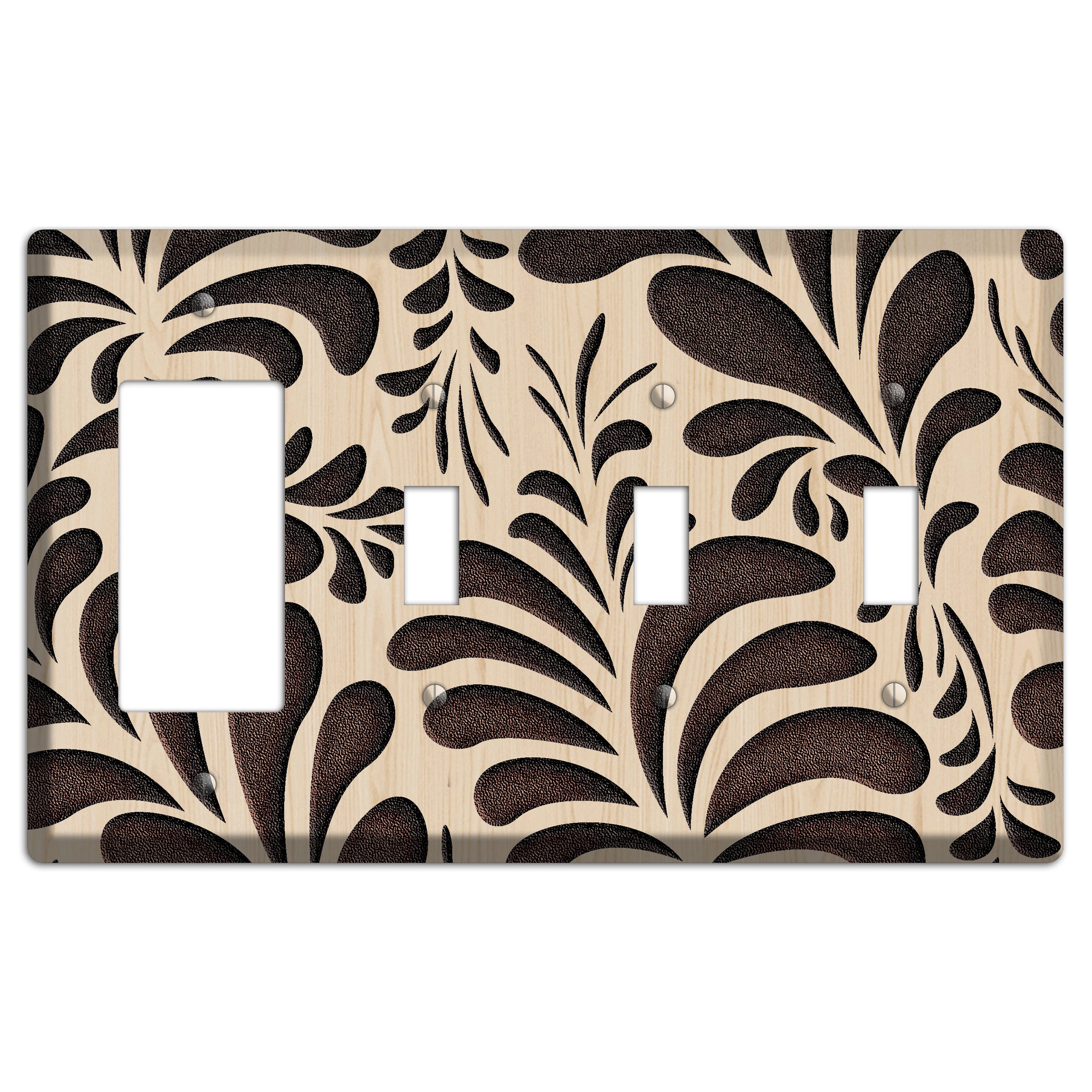 Herati Wood Lasered Rocker / 3 Toggle Wallplate