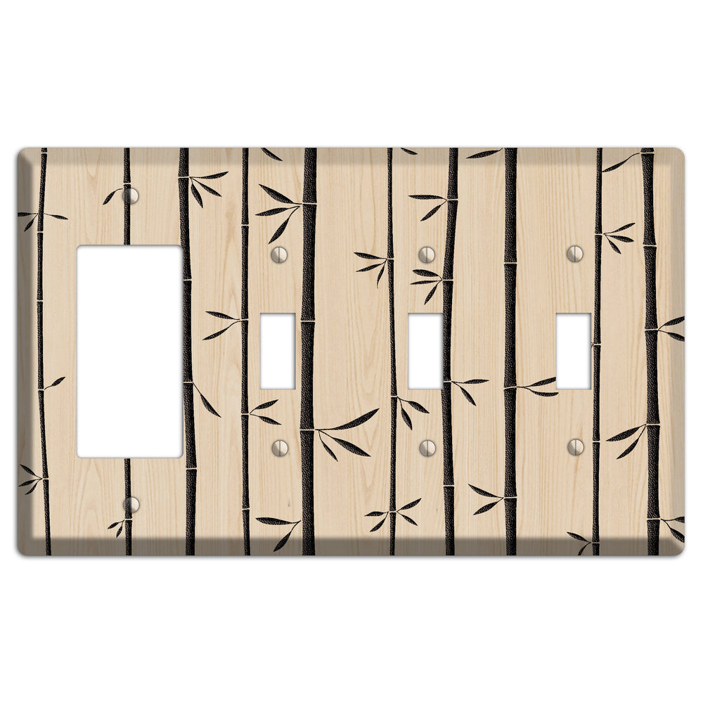 Bamboo Wood Lasered Rocker / 3 Toggle Wallplate