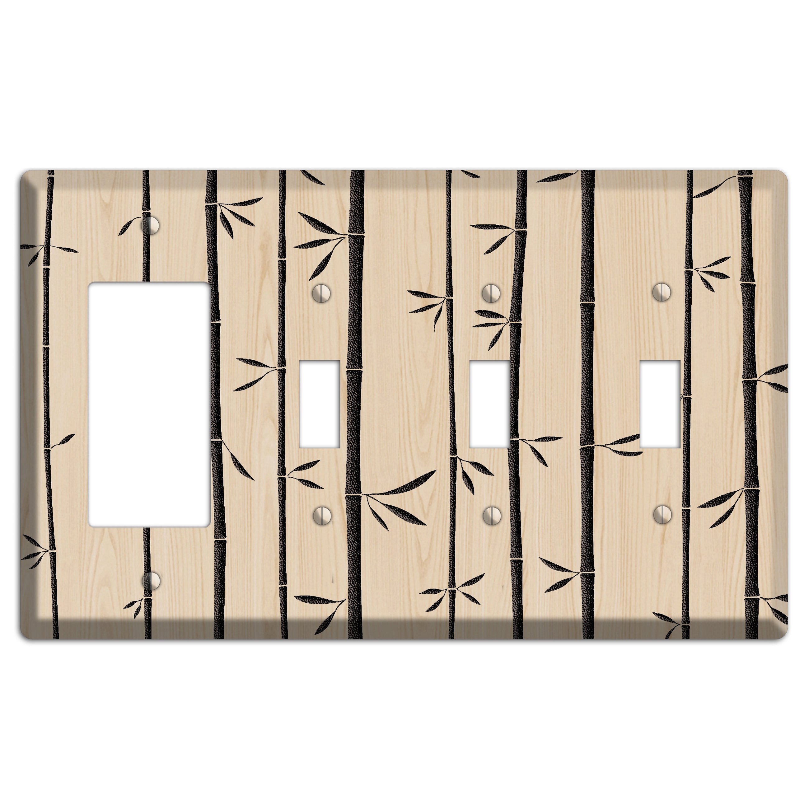 Bamboo Wood Lasered Rocker / 3 Toggle Wallplate