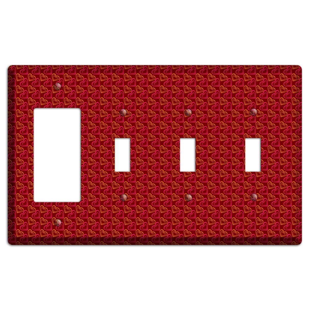 Red and Orange Hearts Rocker / 3 Toggle Wallplate