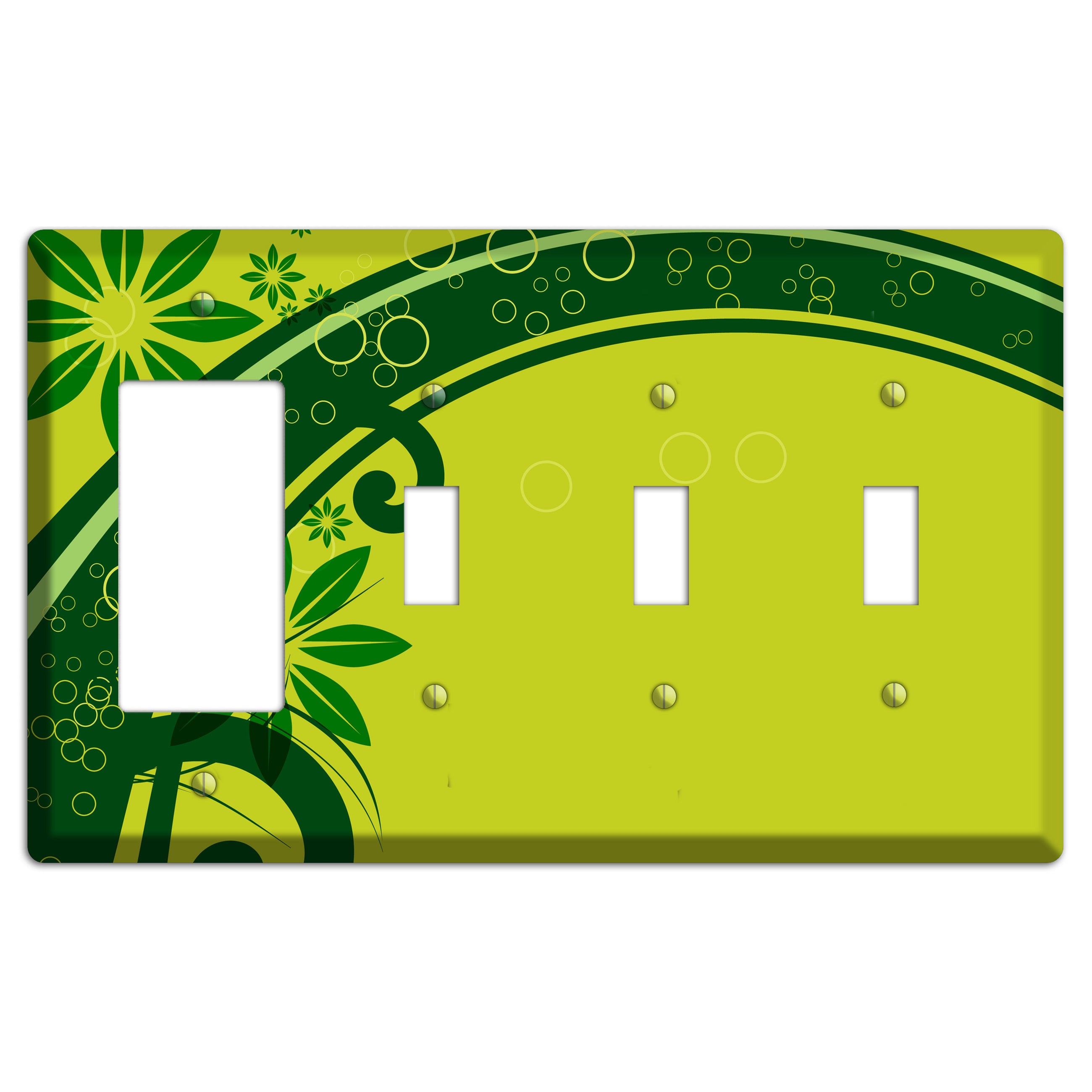 Green Retro Floral Rocker / 3 Toggle Wallplate