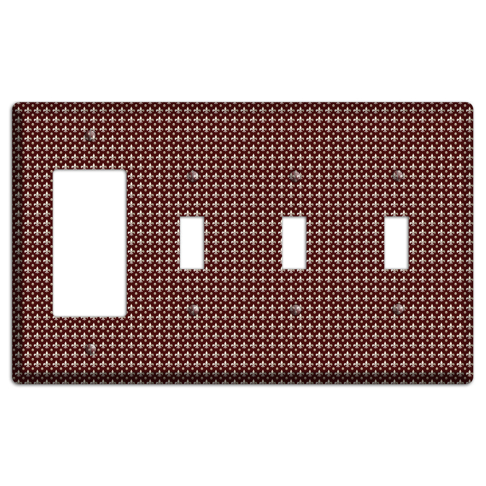 Brown Fleur de Lis Rocker / 3 Toggle Wallplate