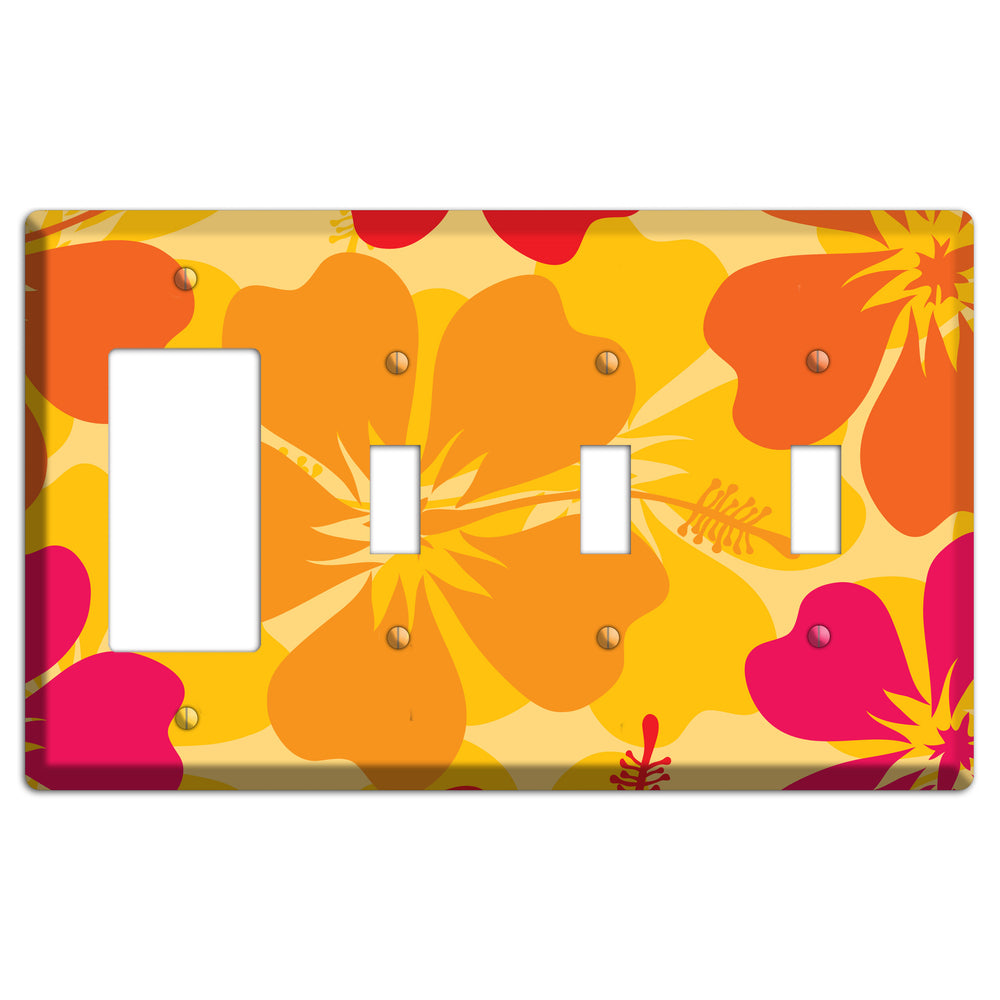 Orange Retro Flowers 2 Rocker / 3 Toggle Wallplate