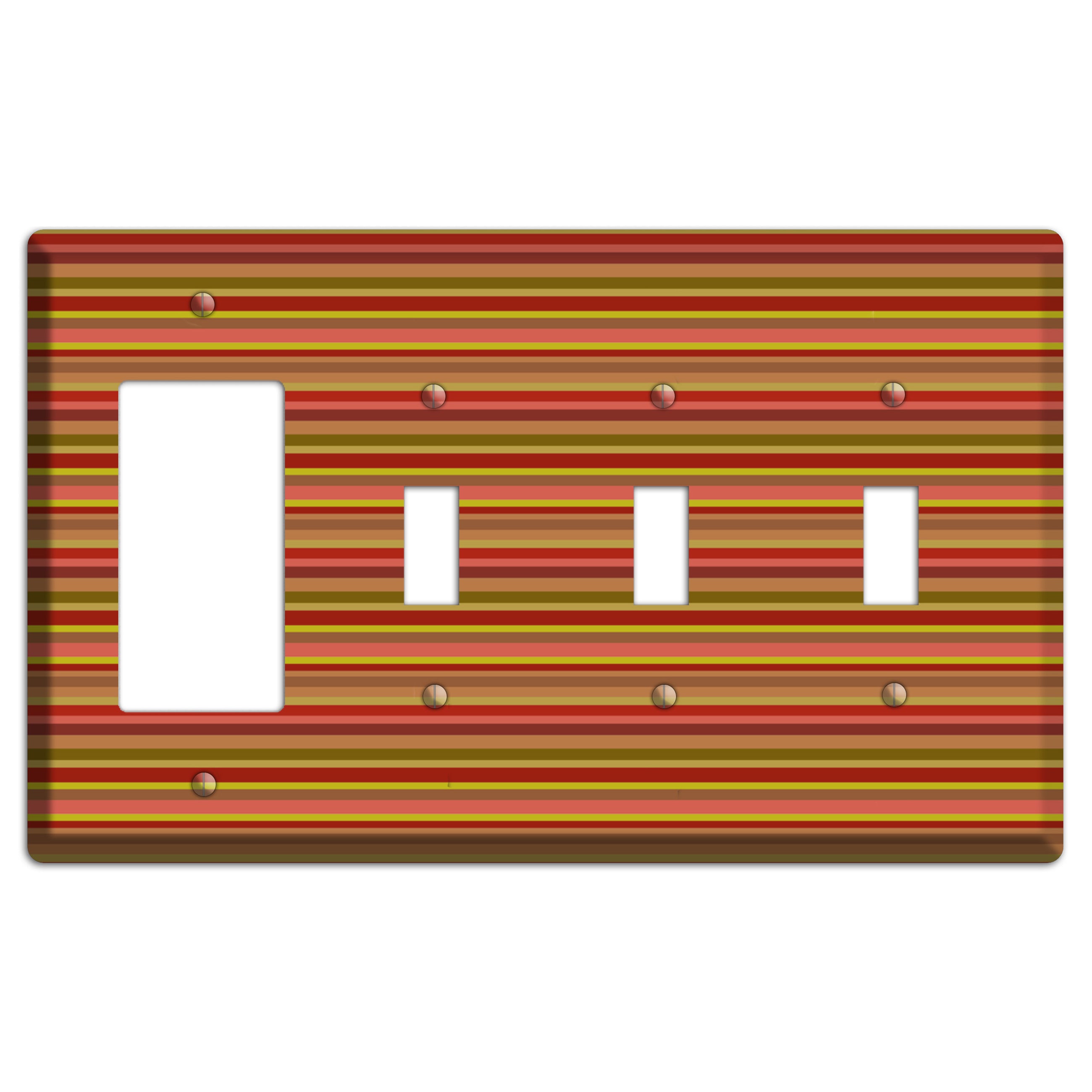 Multi Red Horizontal Stripes Rocker / 3 Toggle Wallplate