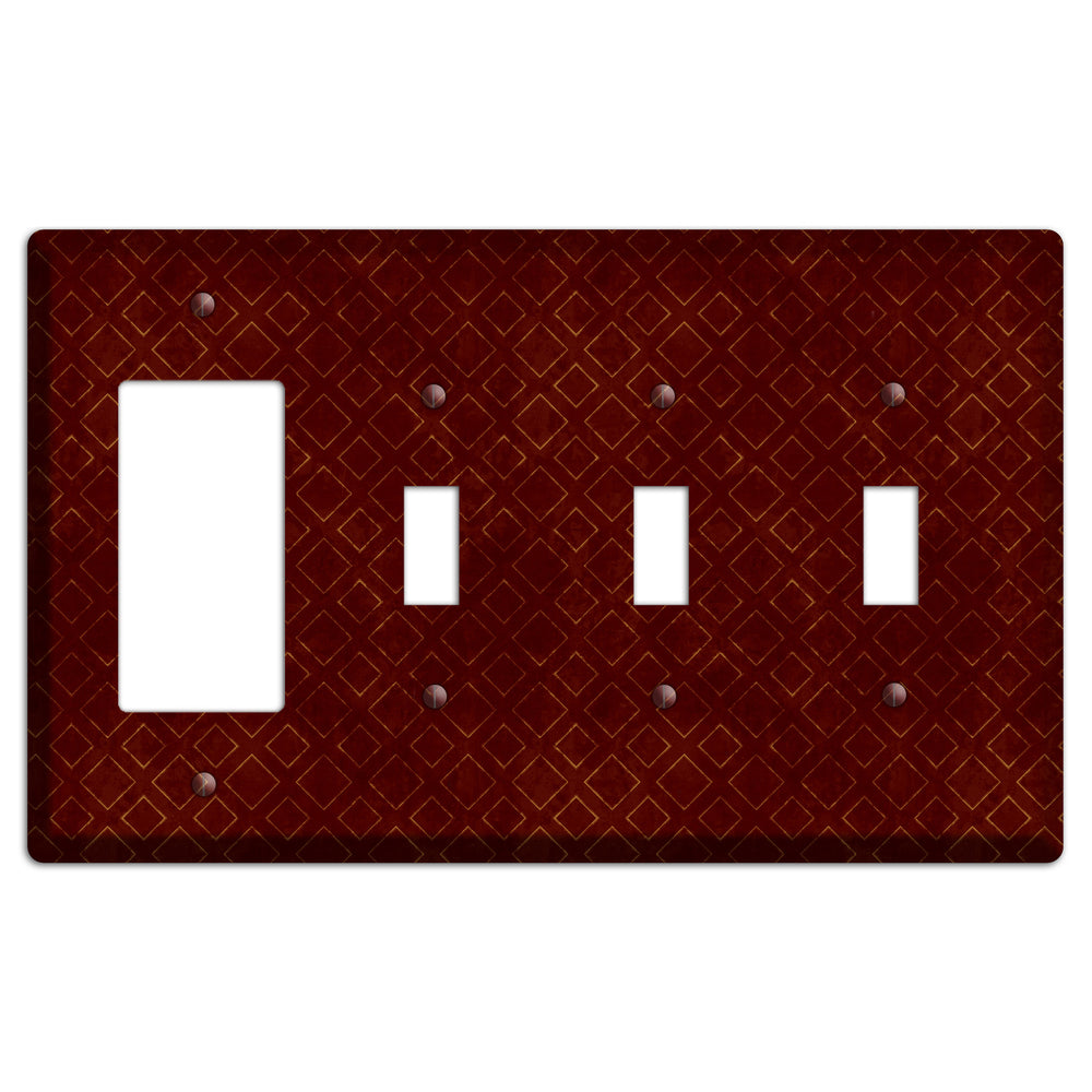 Maroon Diamonds Rocker / 3 Toggle Wallplate