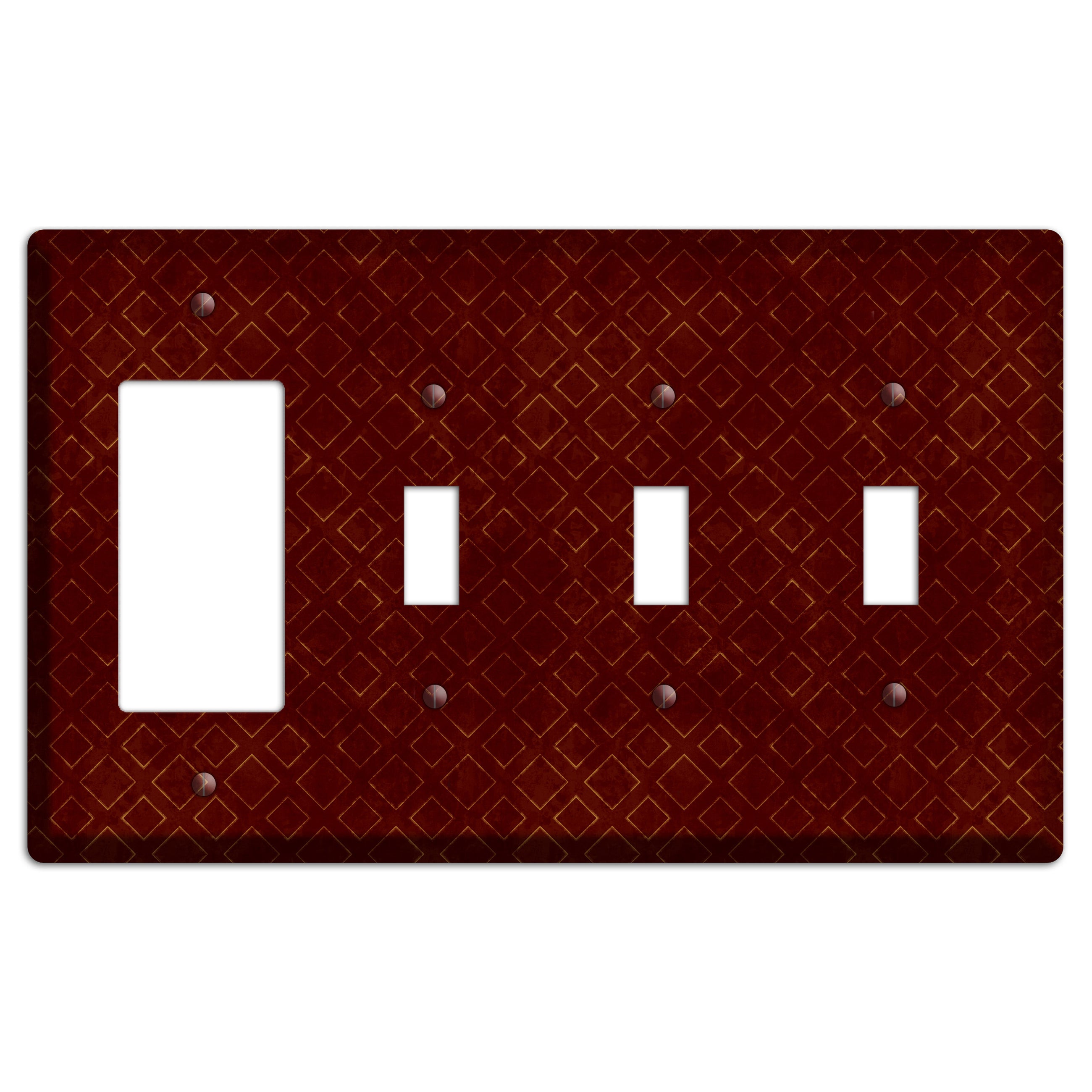 Maroon Diamonds Rocker / 3 Toggle Wallplate