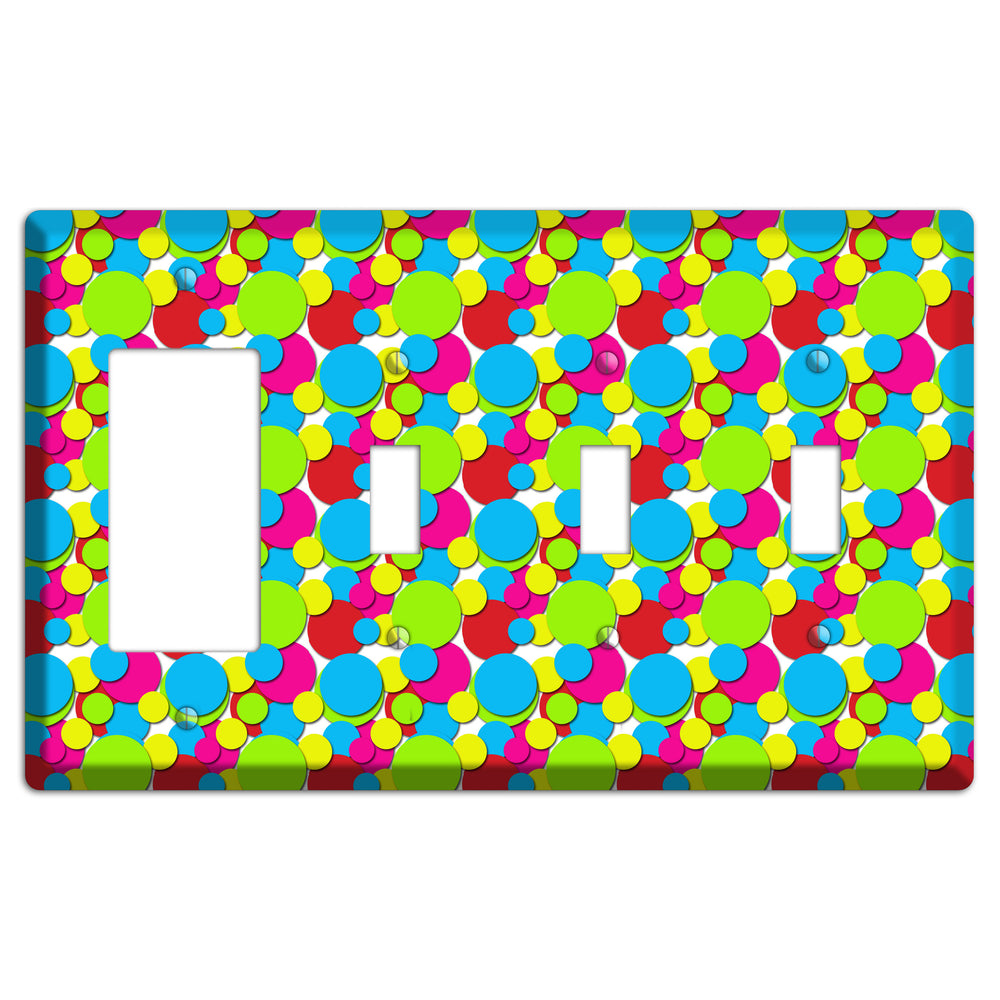 Turquoise Fuschia Lime Red Yellow Bubble Dots Rocker / 3 Toggle Wallplate