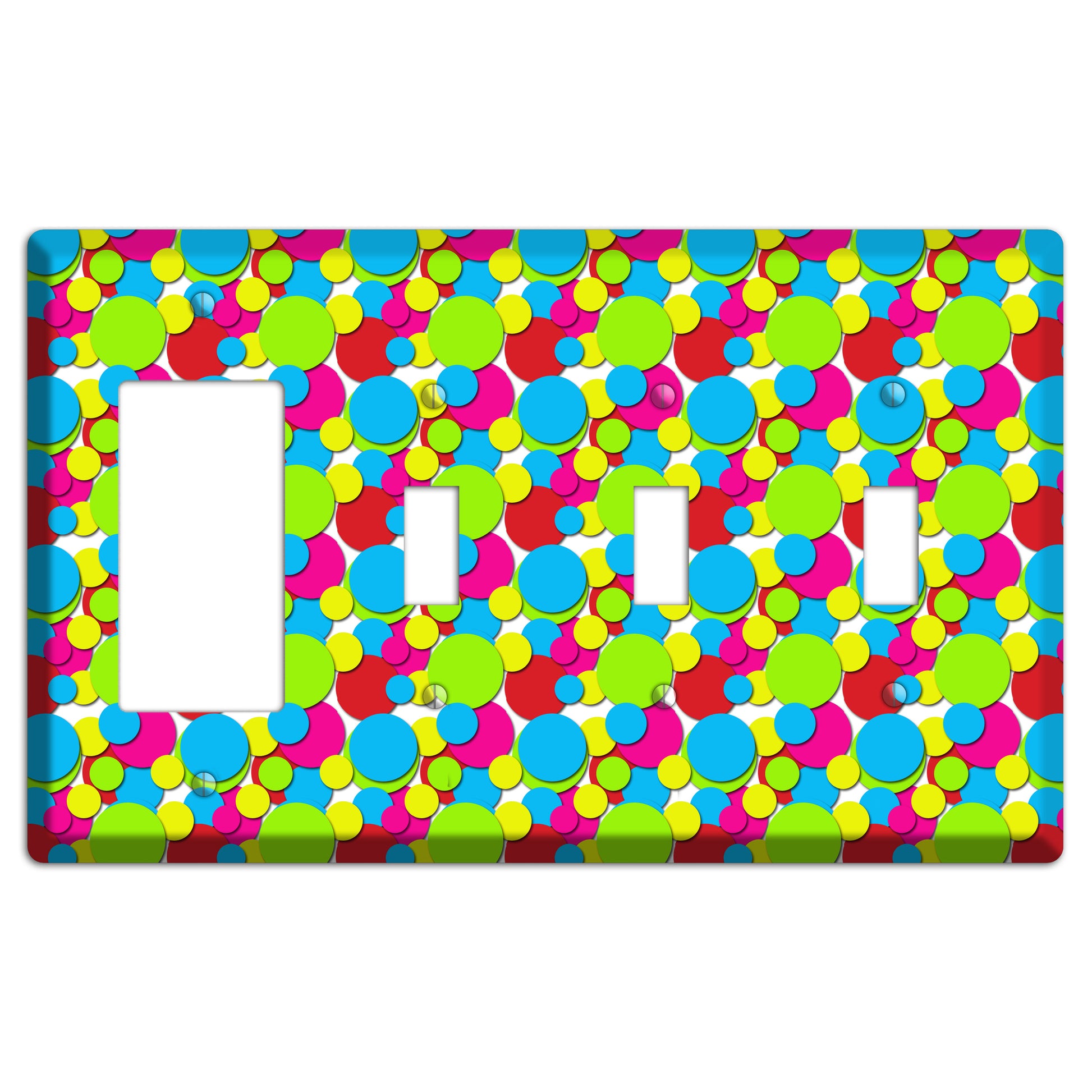 Turquoise Fuschia Lime Red Yellow Bubble Dots Rocker / 3 Toggle Wallplate