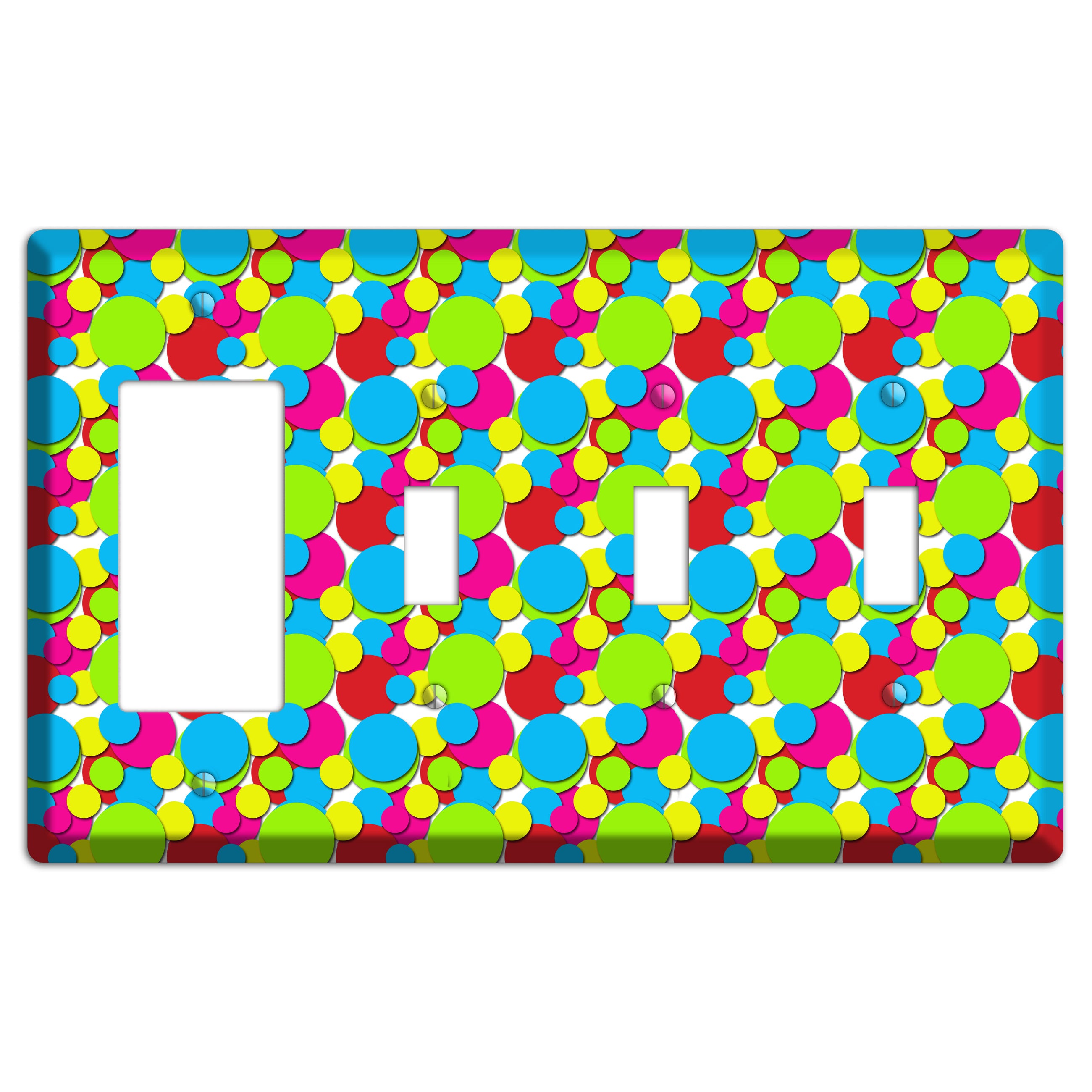 Turquoise Fuschia Lime Red Yellow Bubble Dots Rocker / 3 Toggle Wallplate