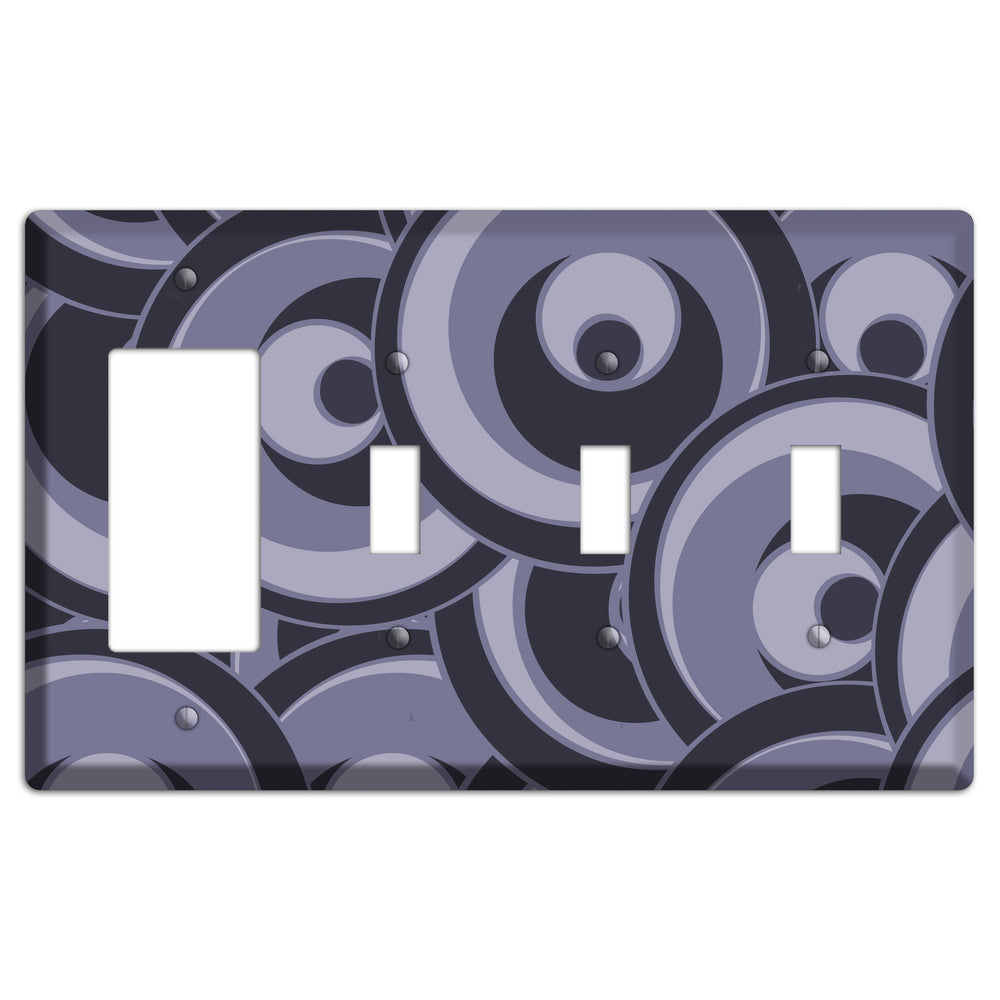 Black and Purple-grey Deco Circles Rocker / 3 Toggle Wallplate