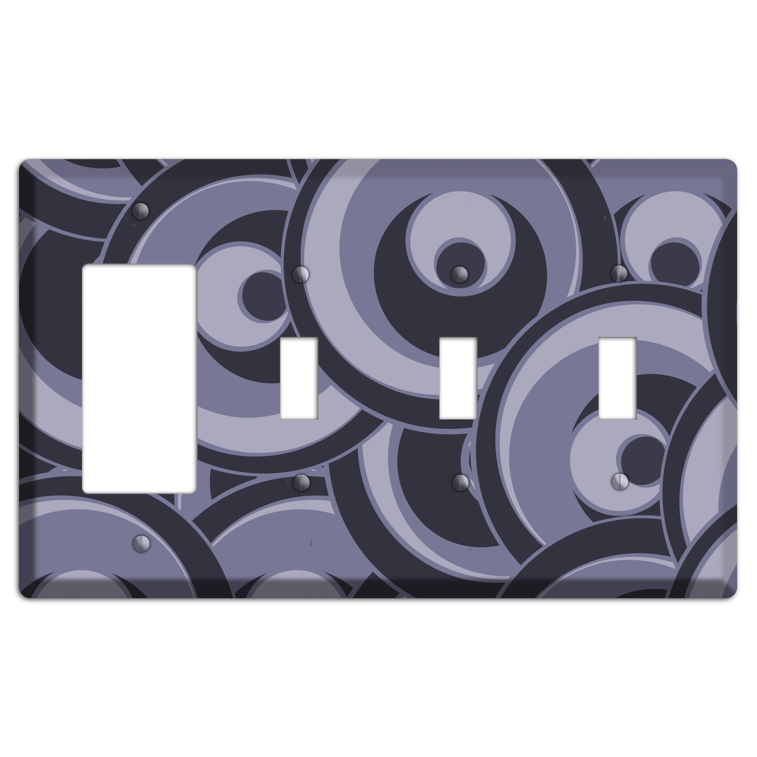 Black and Purple-grey Deco Circles Rocker / 3 Toggle Wallplate