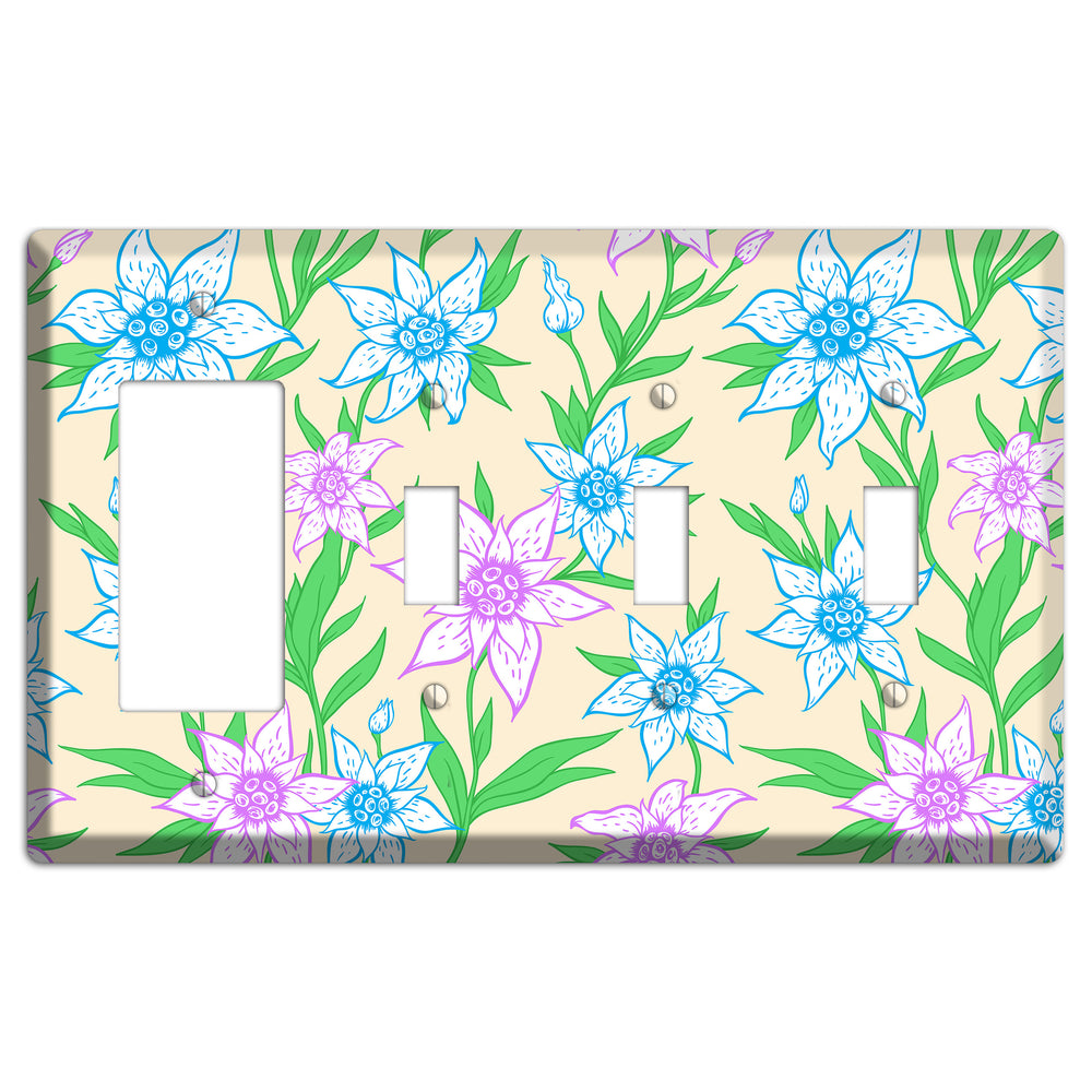 Hand Drawn Flowers Style A Rocker / 3 Toggle Wallplate