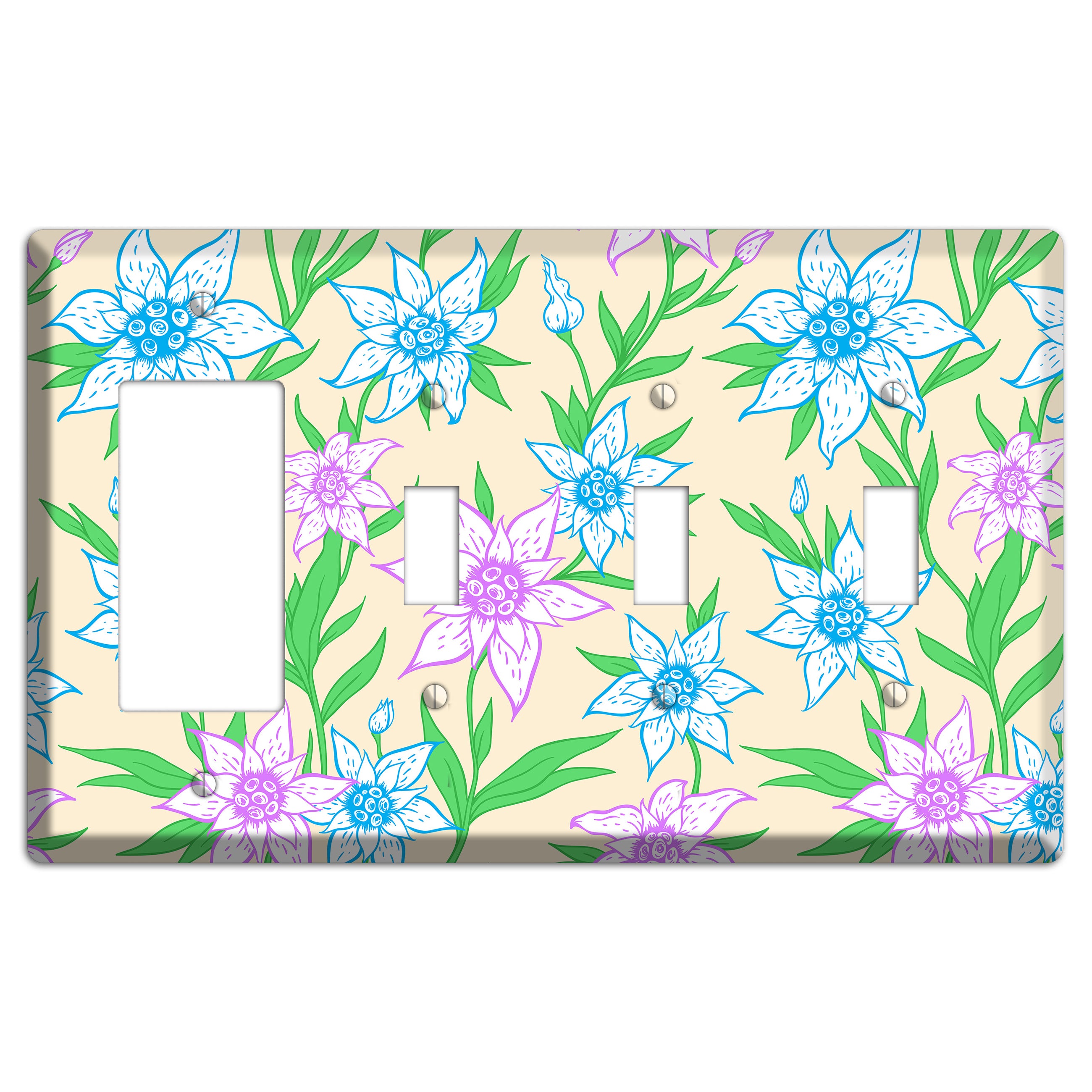 Hand Drawn Flowers Style A Rocker / 3 Toggle Wallplate