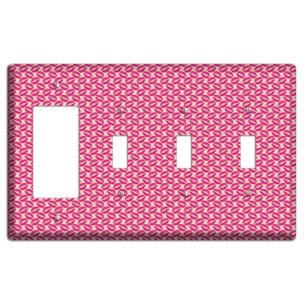 Pink Kisses Rocker / 3 Toggle Wallplate