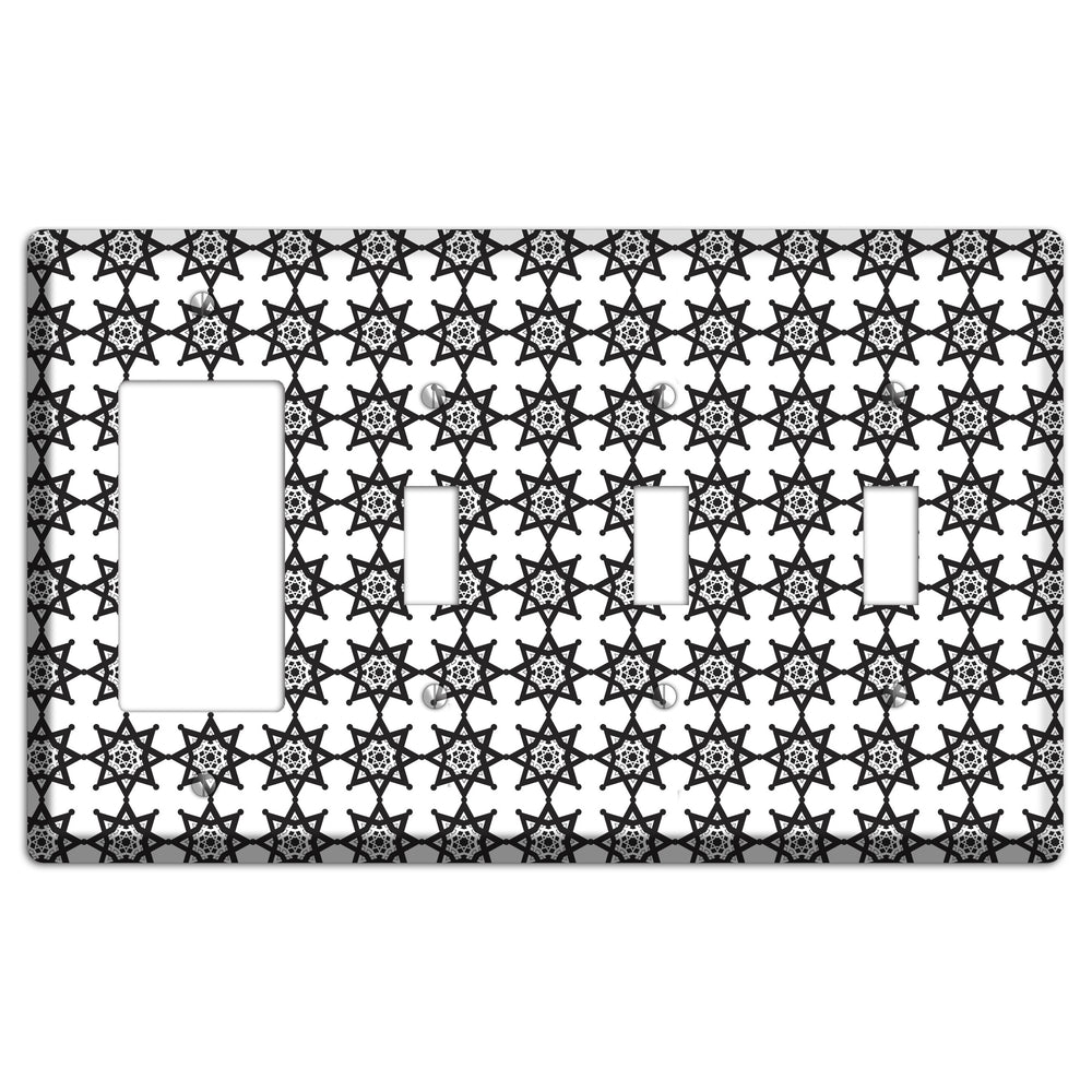 White with Black Arabesque Aster Rocker / 3 Toggle Wallplate