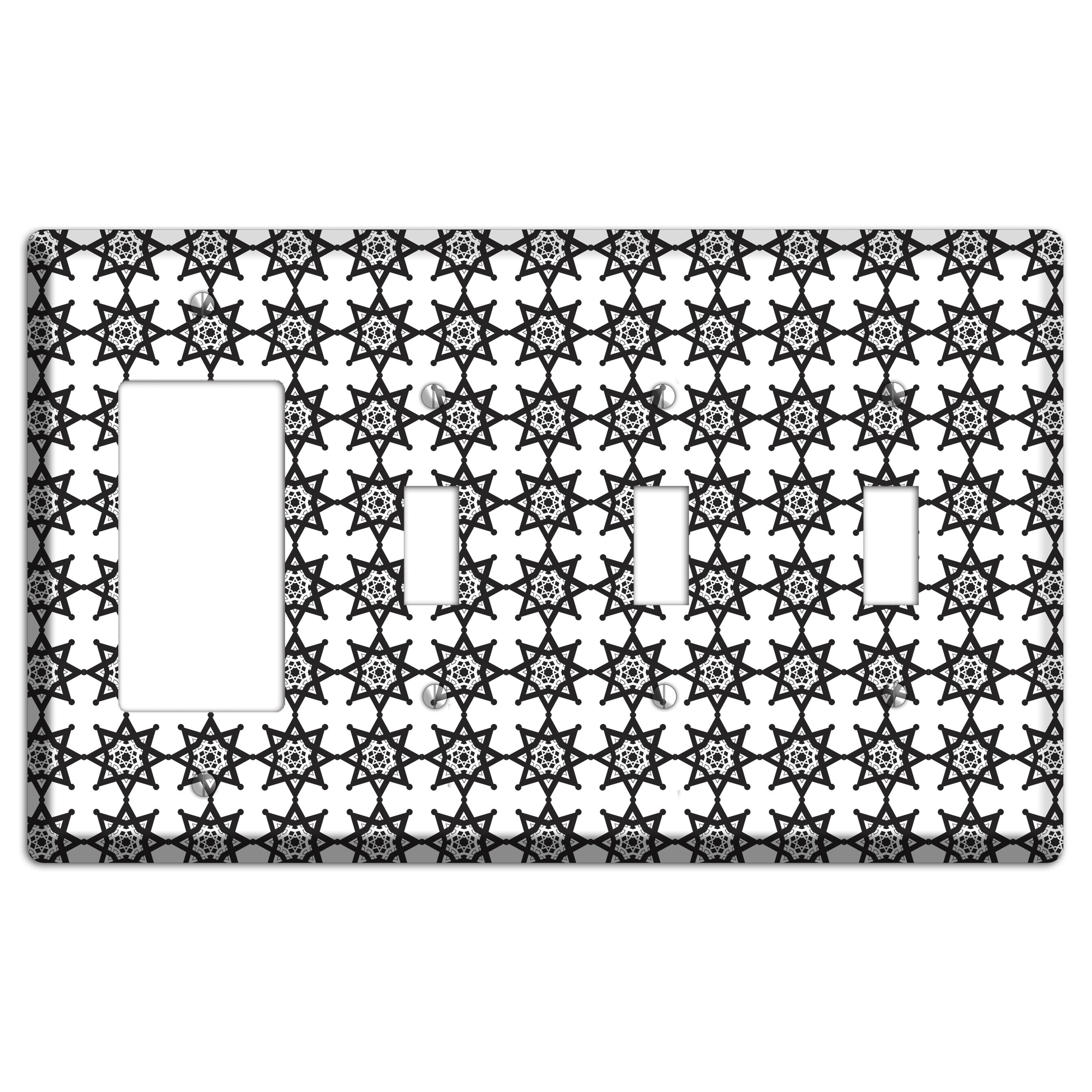 White with Black Arabesque Aster Rocker / 3 Toggle Wallplate