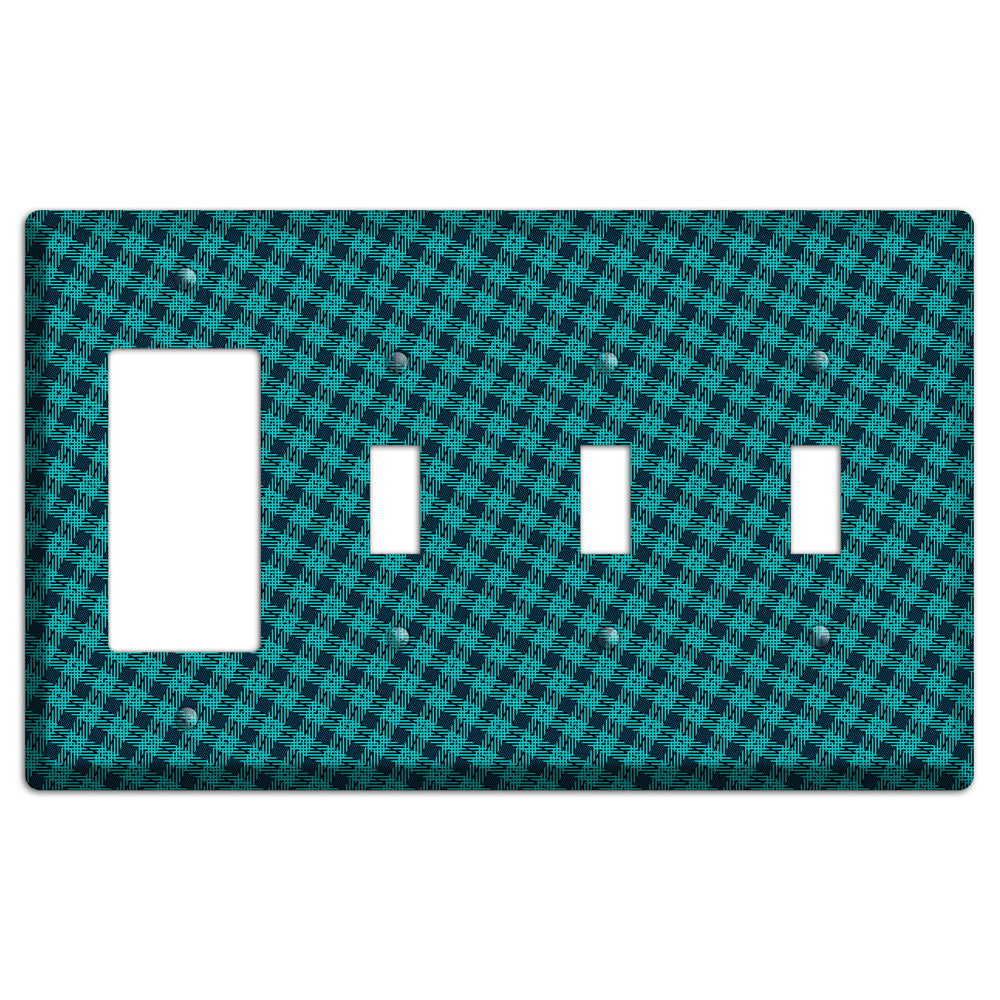 Turquoise Diamond Plaid Rocker / 3 Toggle Wallplate