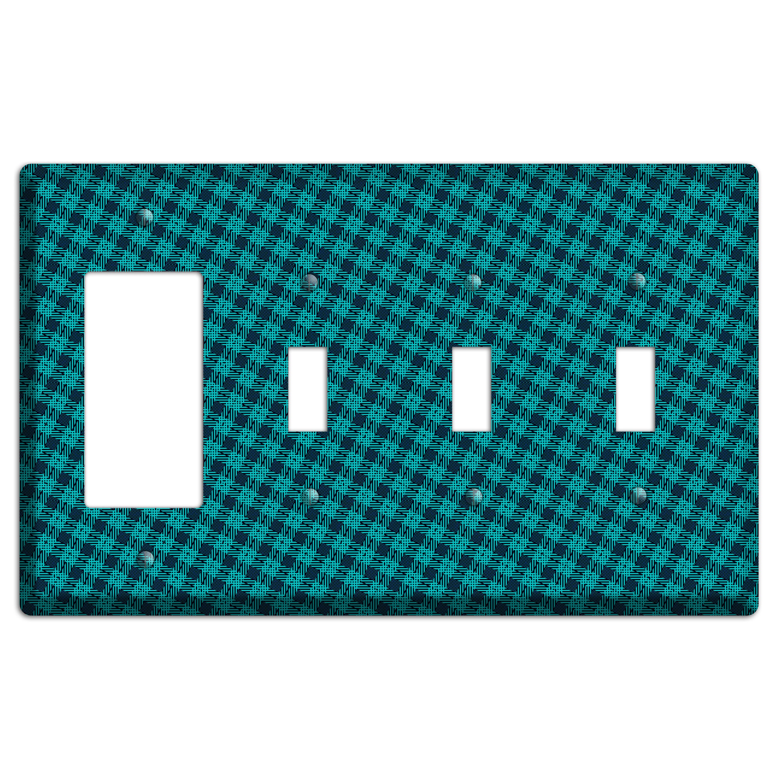Turquoise Diamond Plaid Rocker / 3 Toggle Wallplate