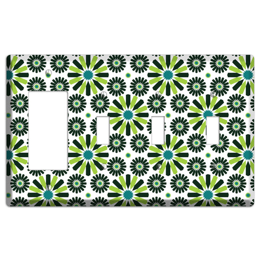 Lime and Teal Scandinavian Floral Rocker / 3 Toggle Wallplate
