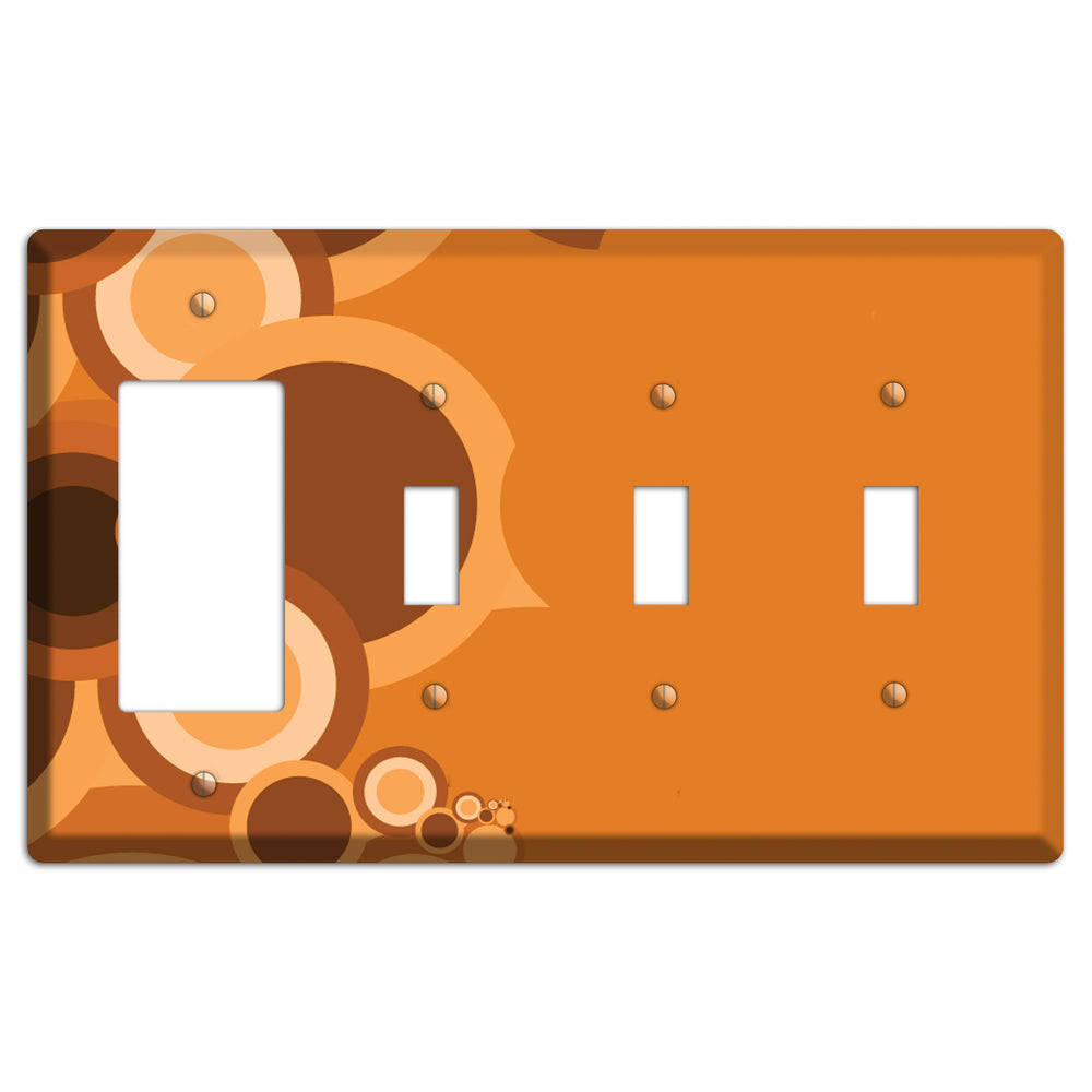 Burnt Orange Circles Rocker / 3 Toggle Wallplate